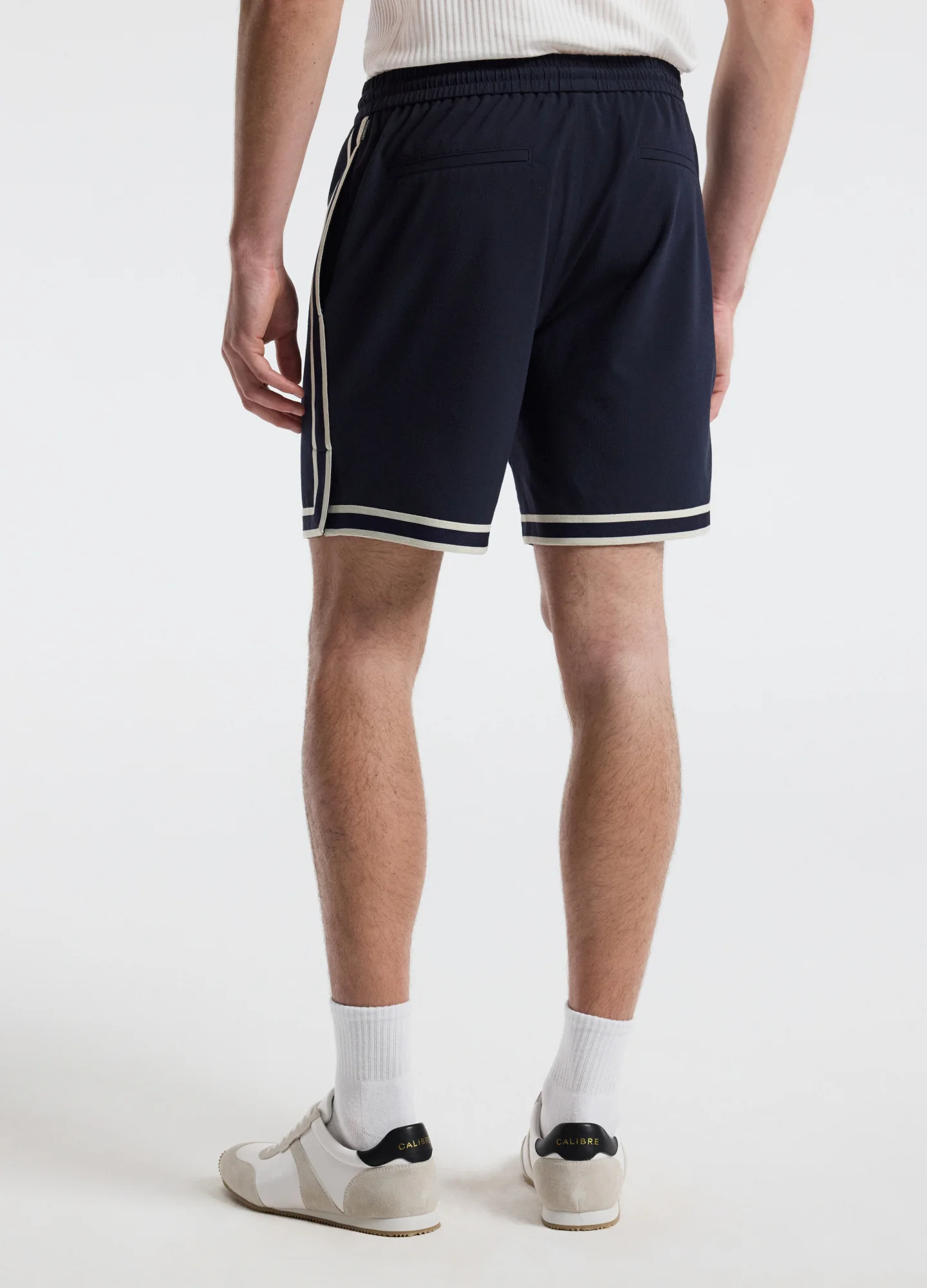 Stripe Trim Textured Shorts Navy - Image 4