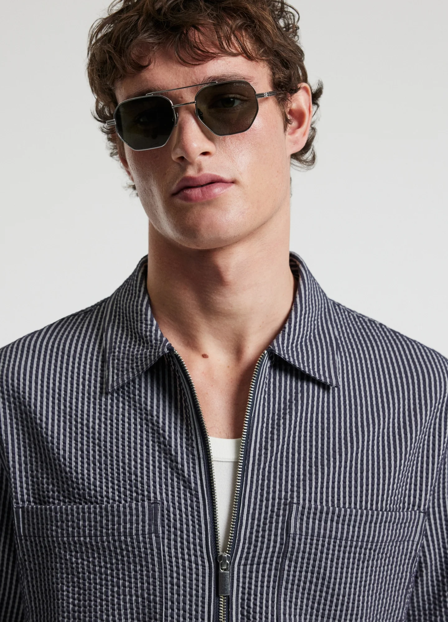 Stripe Zip Through Shirt Navy - Image 4