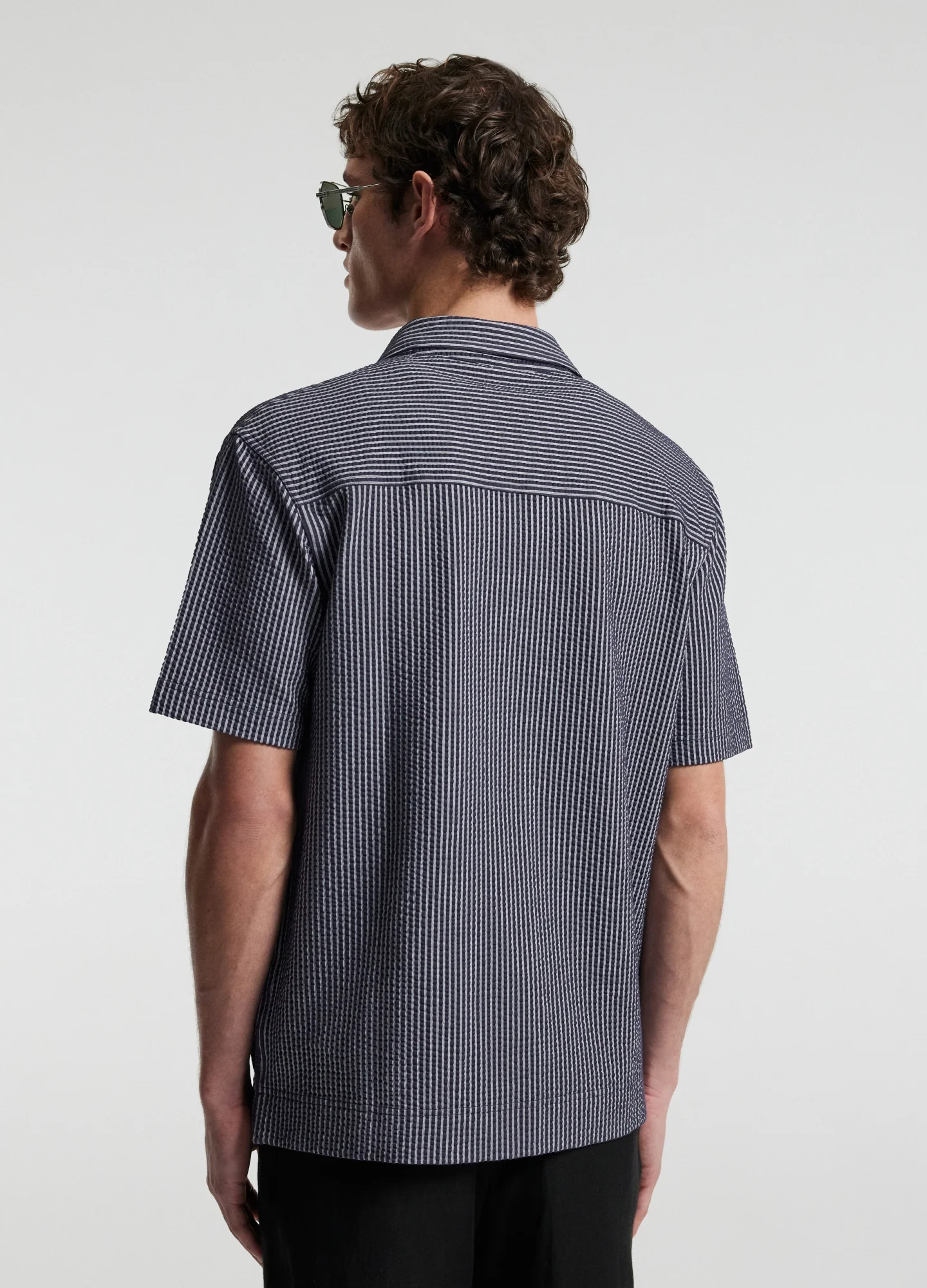 Stripe Zip Through Shirt Navy - Image 5