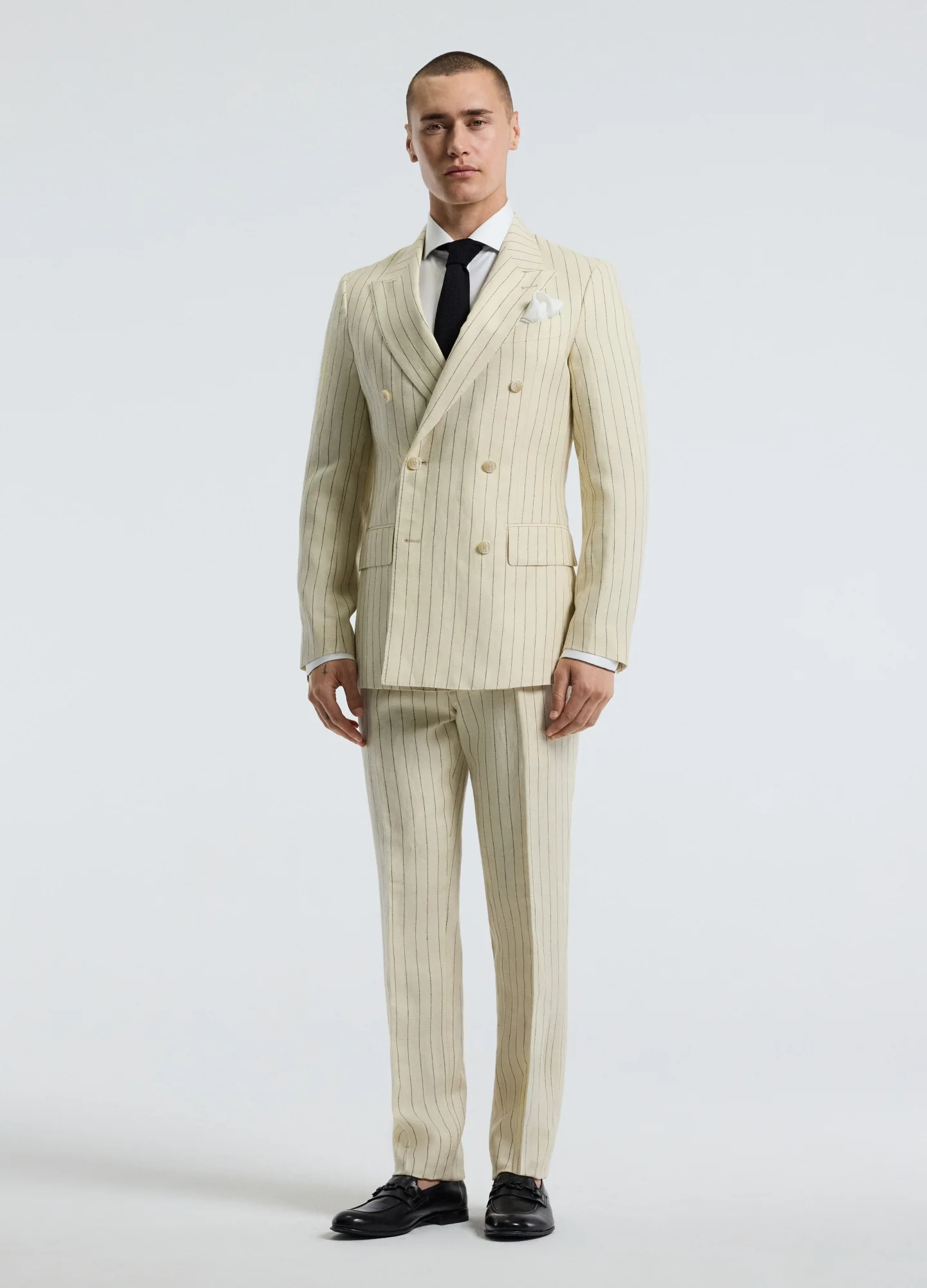 Striped Double-Breasted Suit Jacket Bone - Image 2