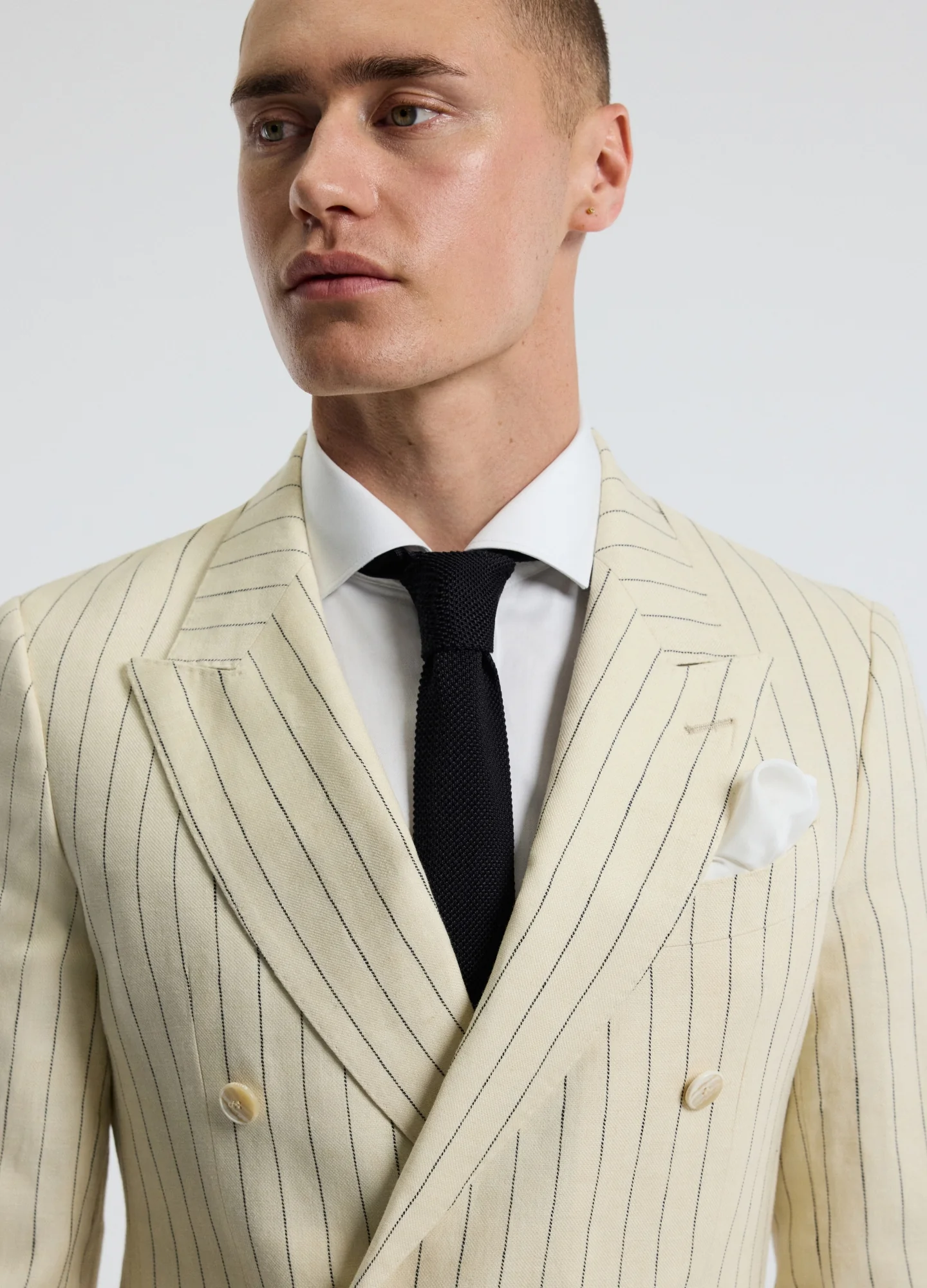 Striped Double-Breasted Suit Jacket Bone - Image 4