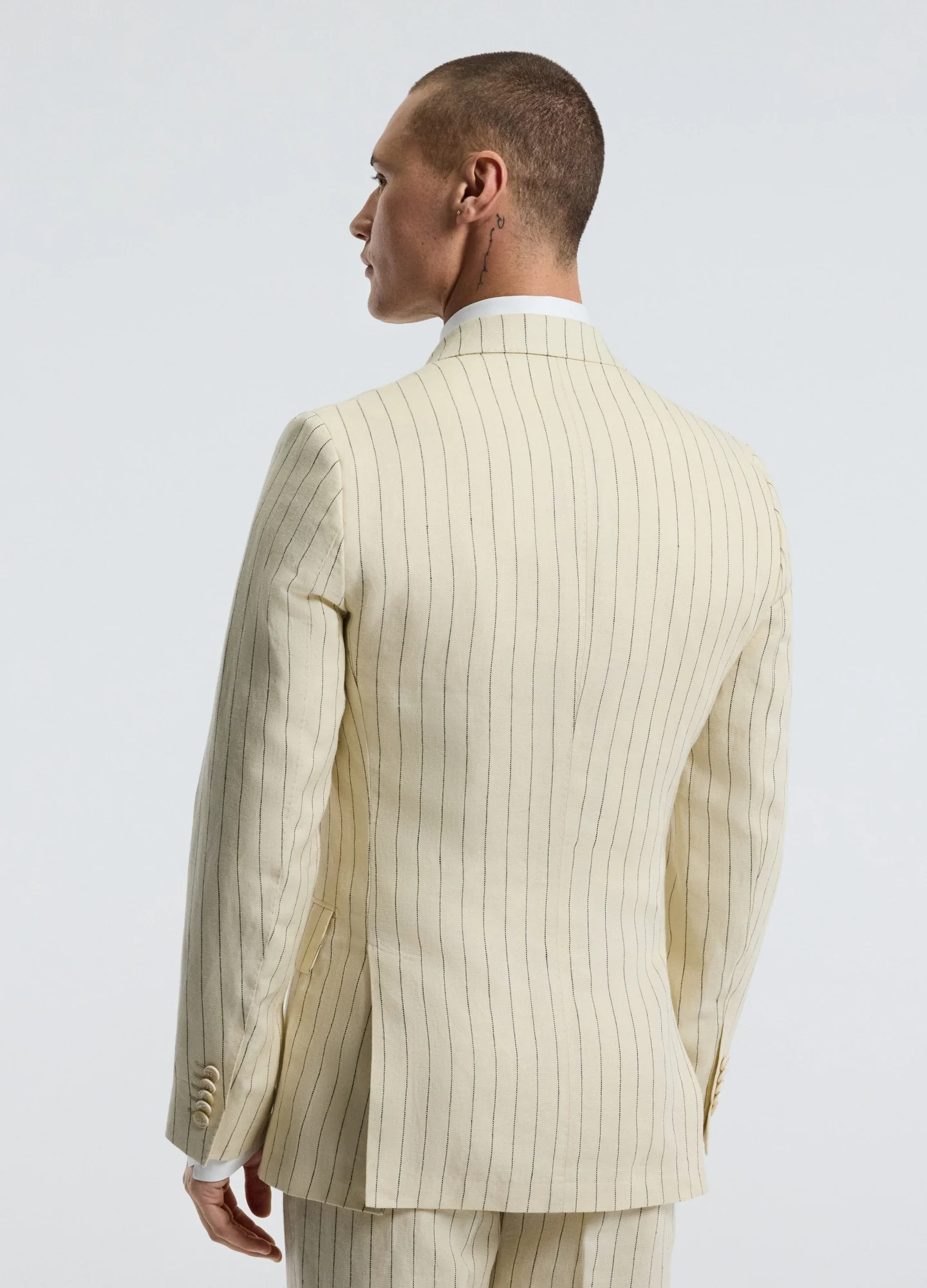 Striped Double-Breasted Suit Jacket Bone - Image 5