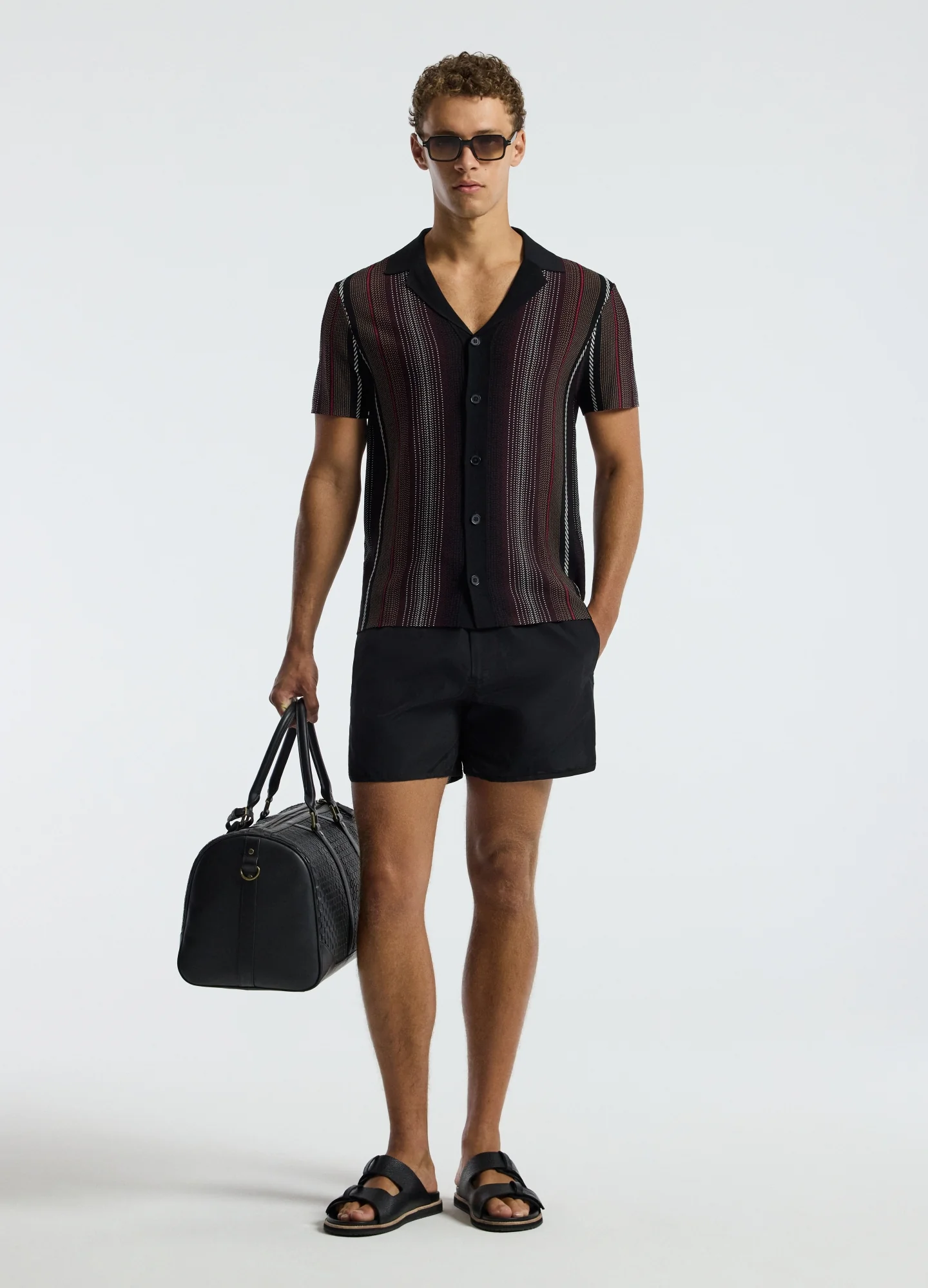 Striped Jacquard Knit Shirt Black - Image 2