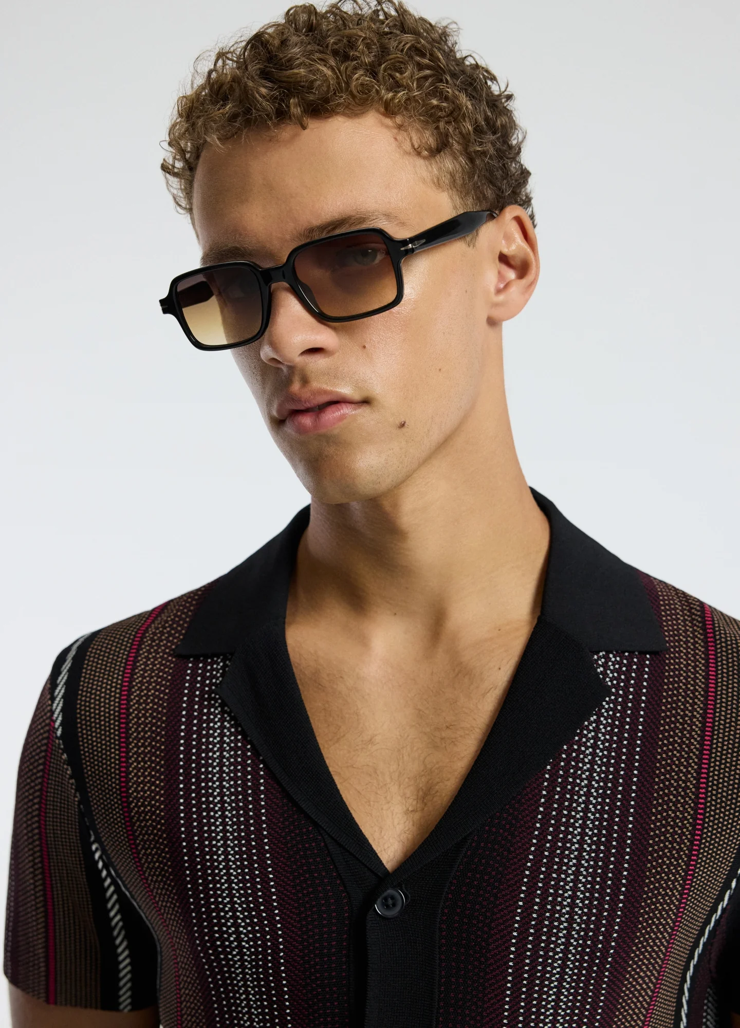 Striped Jacquard Knit Shirt Black - Image 4