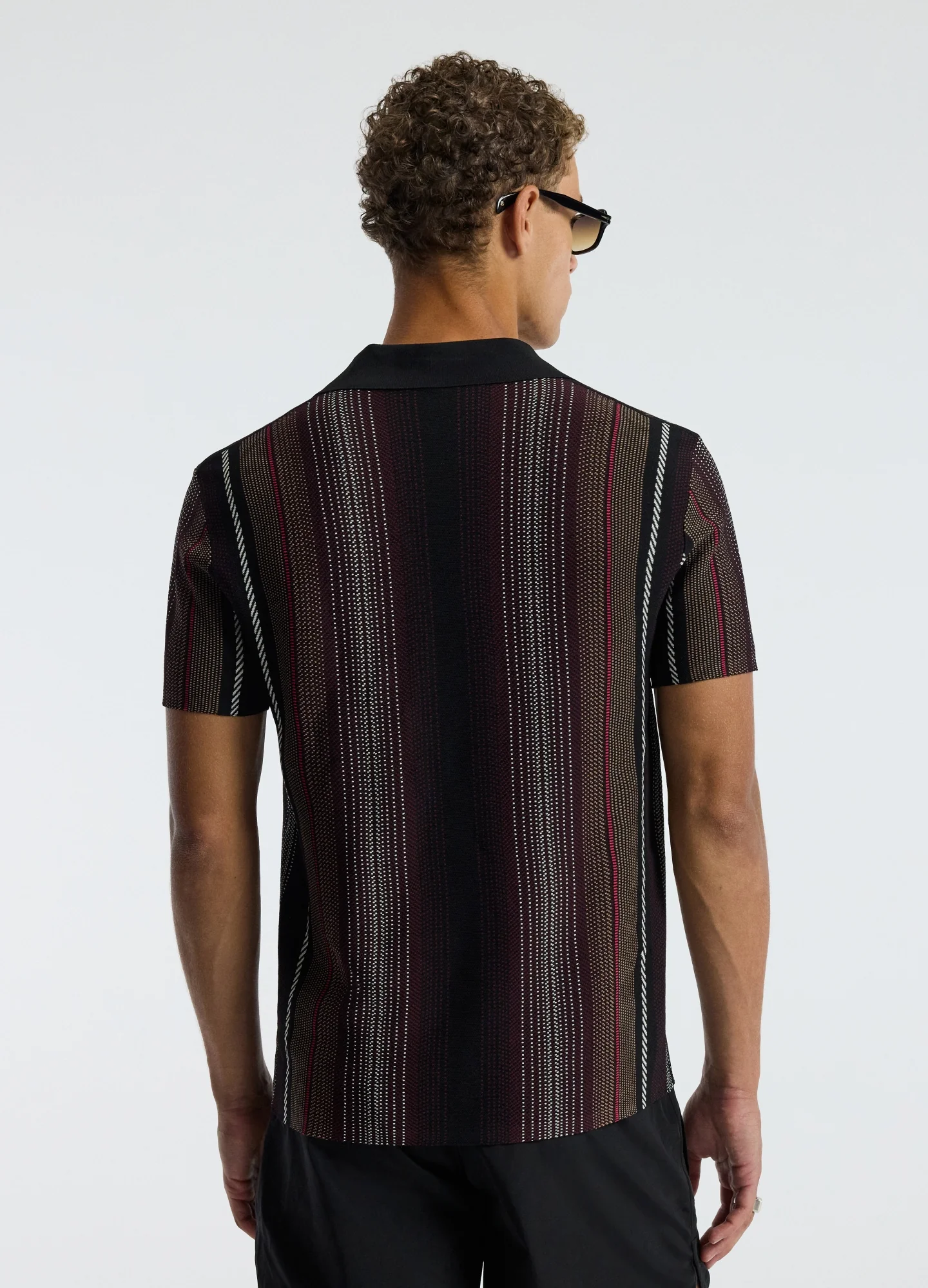 Striped Jacquard Knit Shirt Black - Image 5