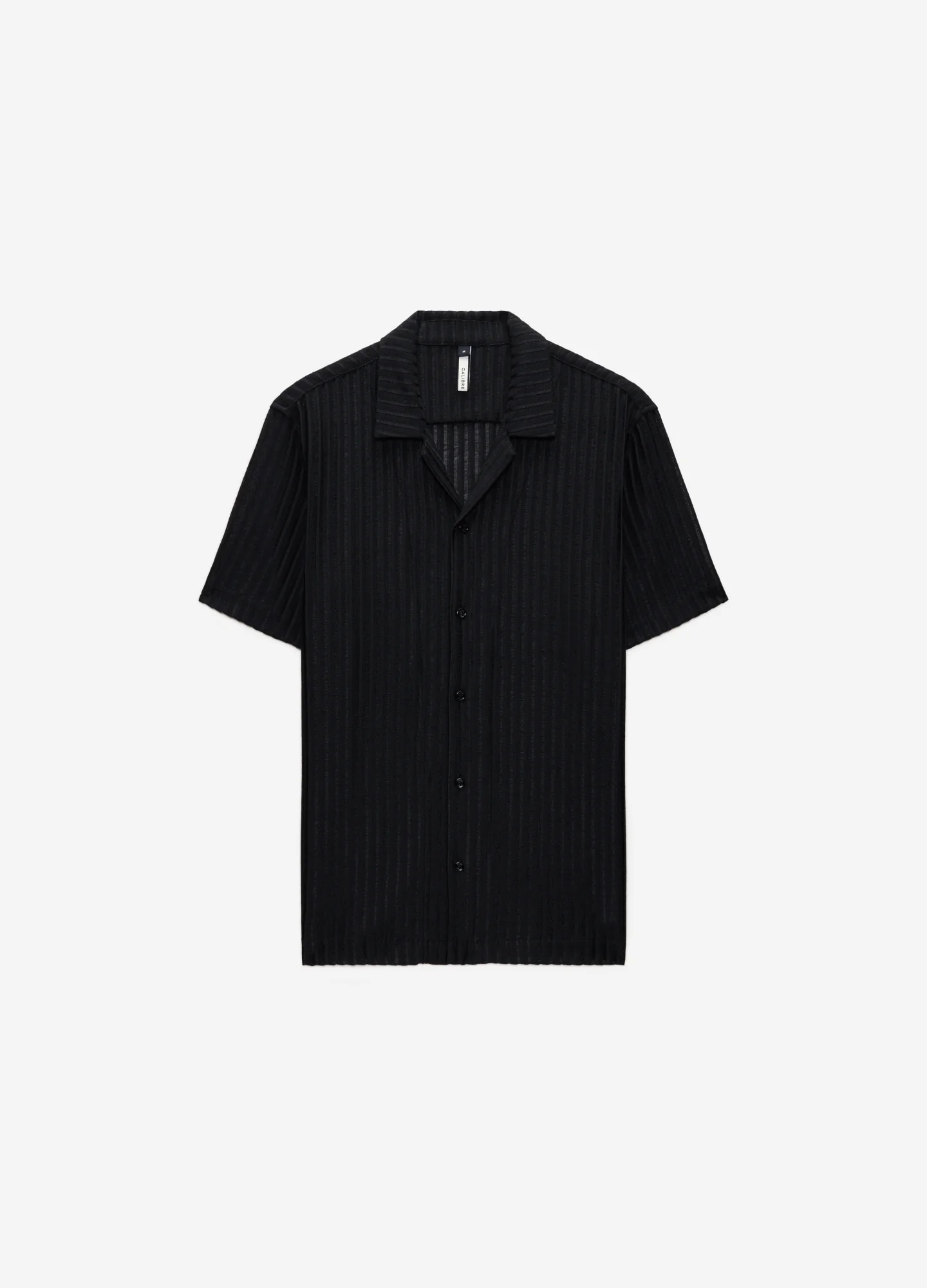 Striped Open Knit Short Sleeve Shirt Black