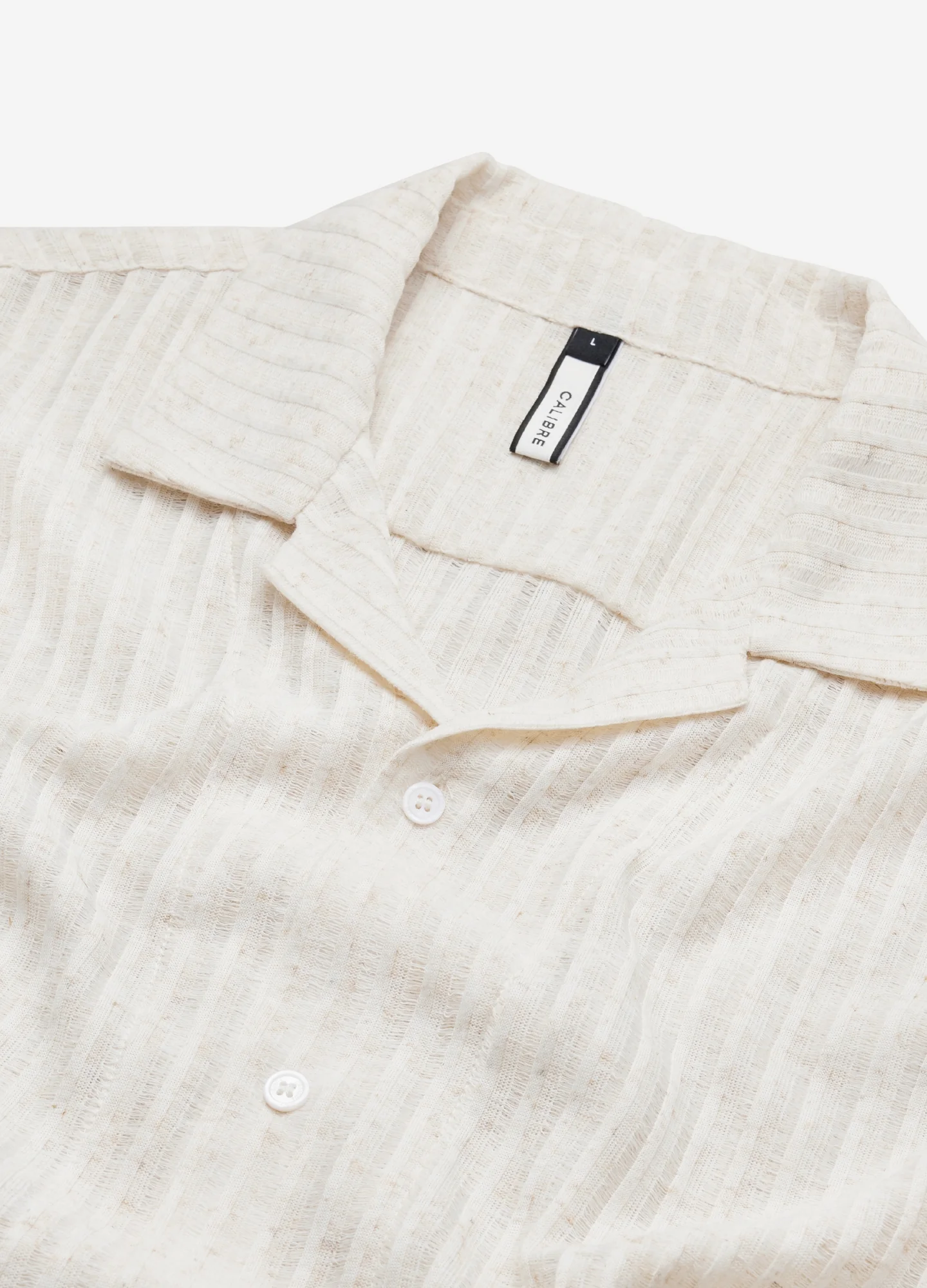Striped Open Knit Short Sleeve Shirt Natural - Image 6