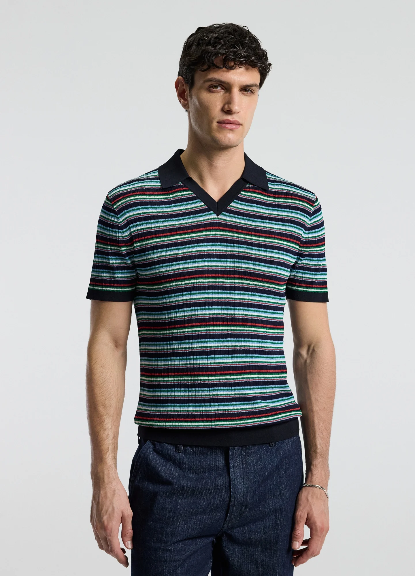 Striped Rib Polo Navy - Image 3