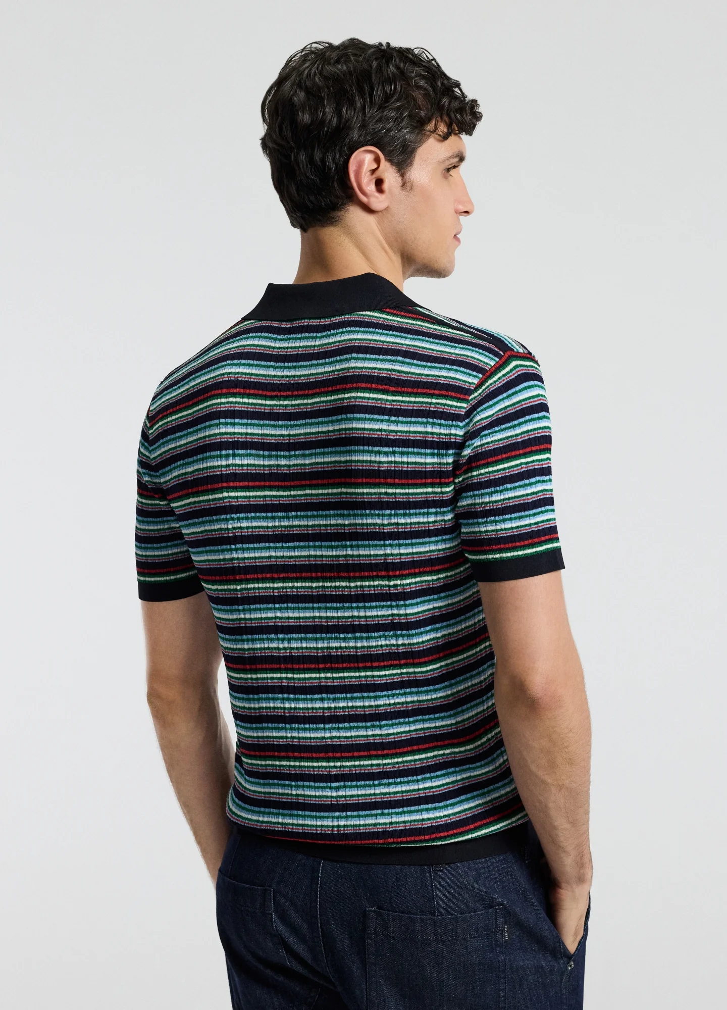 Striped Rib Polo Navy - Image 4