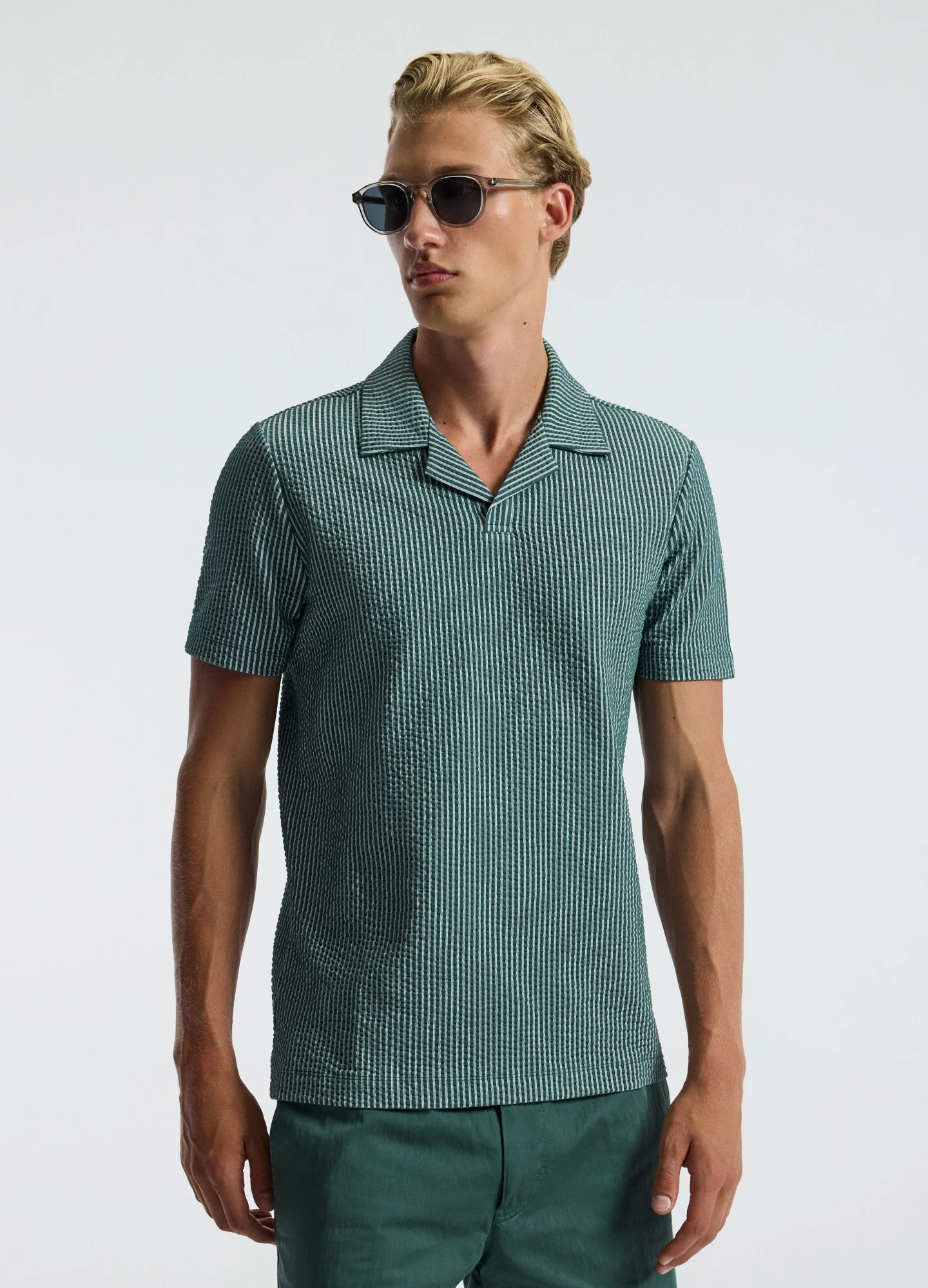 Striped Seersucker Knit Polo Sea Green - Image 3