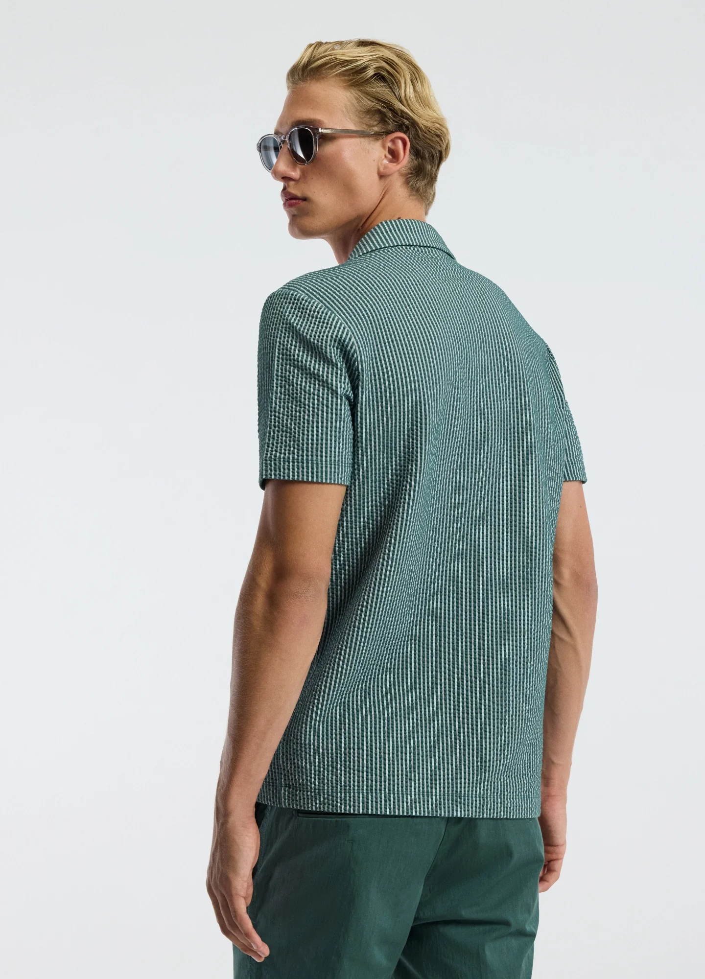 Striped Seersucker Knit Polo Sea Green - Image 5