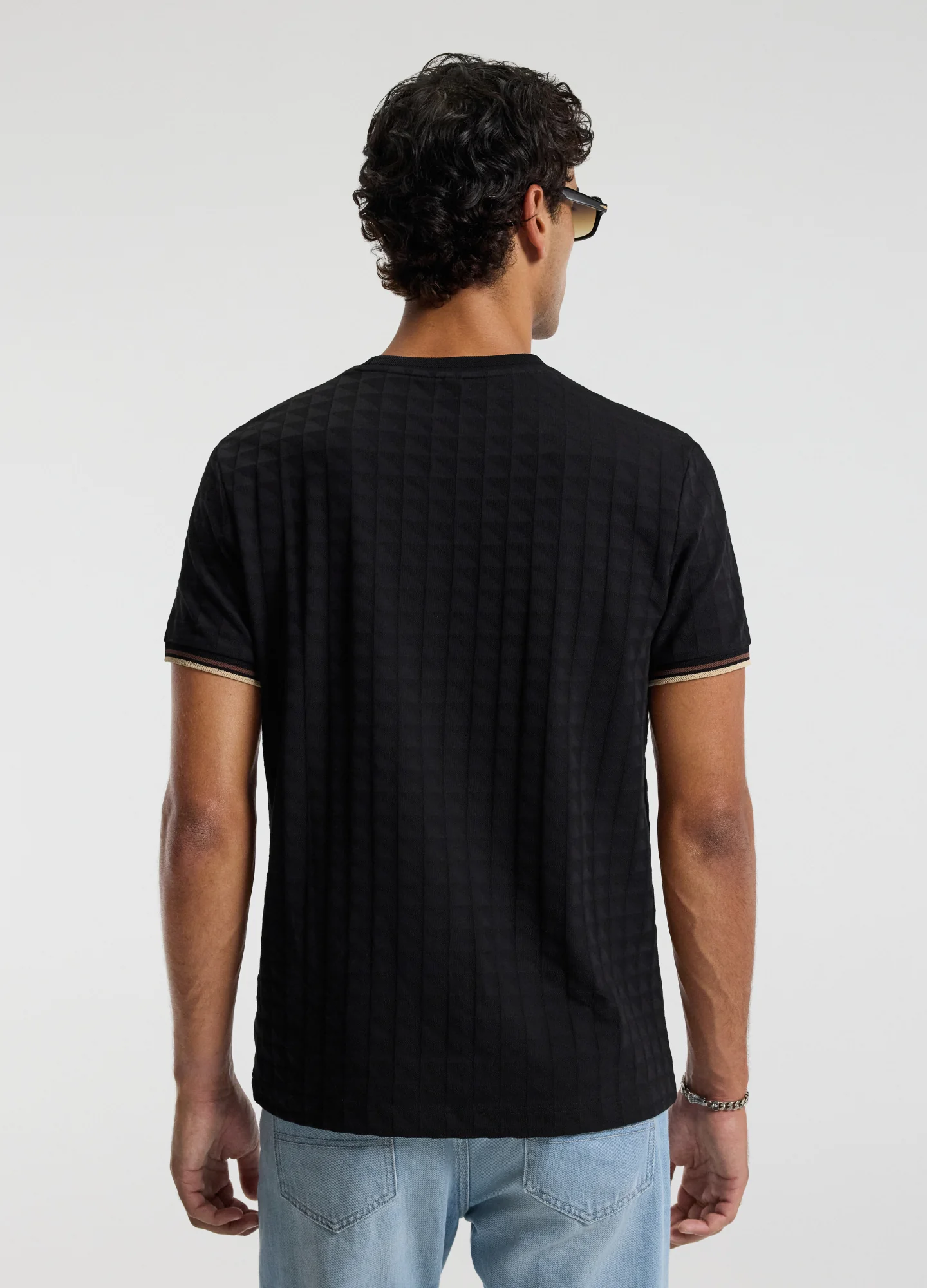 Stripe Trim Jacquard T-shirt Black - Image 5