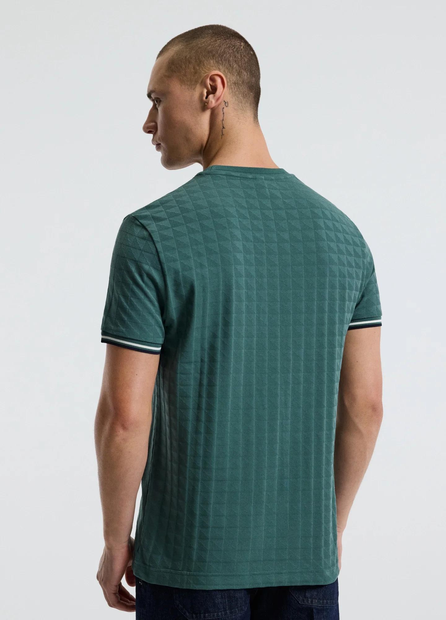 Striped Trim Jacquard T-shirt Sea Green - Image 5