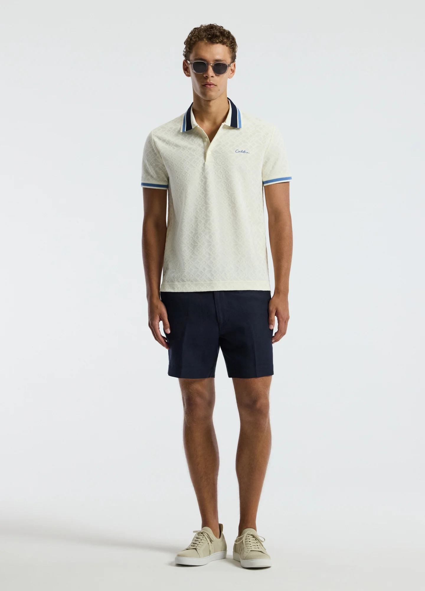 Striped Trim Monogram Polo Cream - Image 2