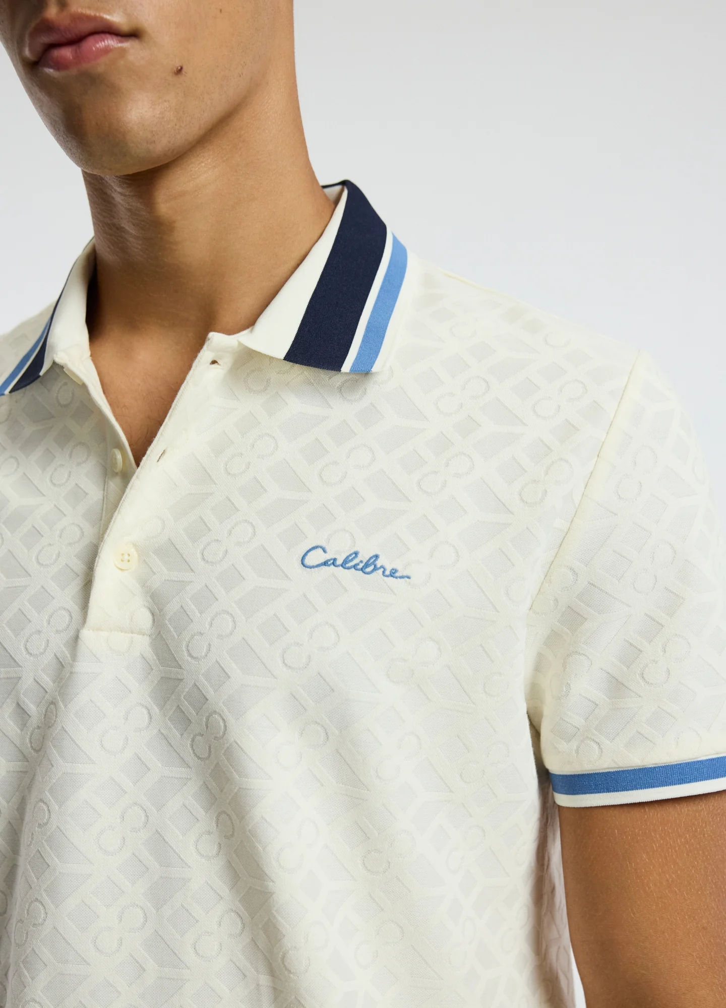 Striped Trim Monogram Polo Cream - Image 4