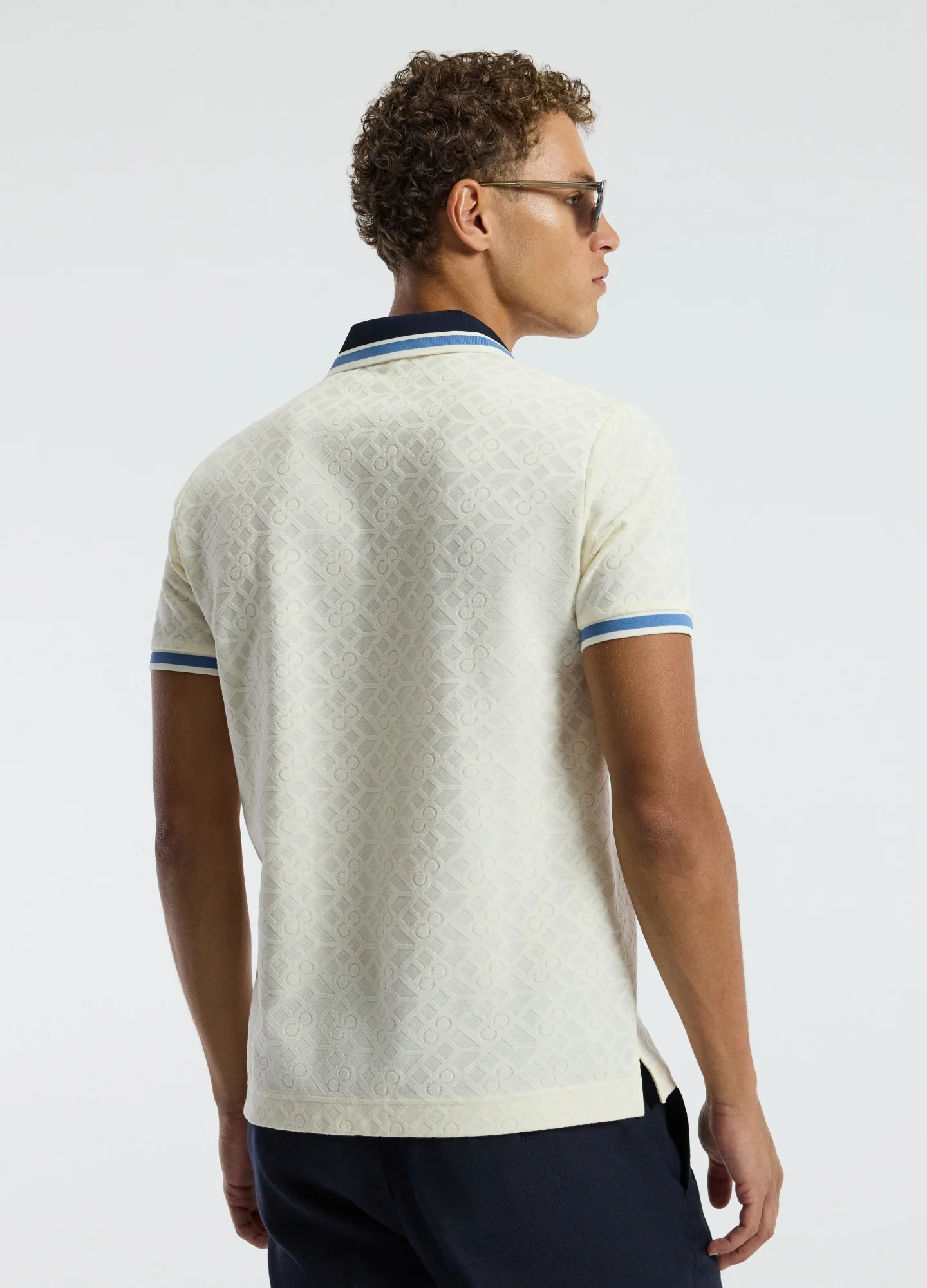 Striped Trim Monogram Polo Cream - Image 5