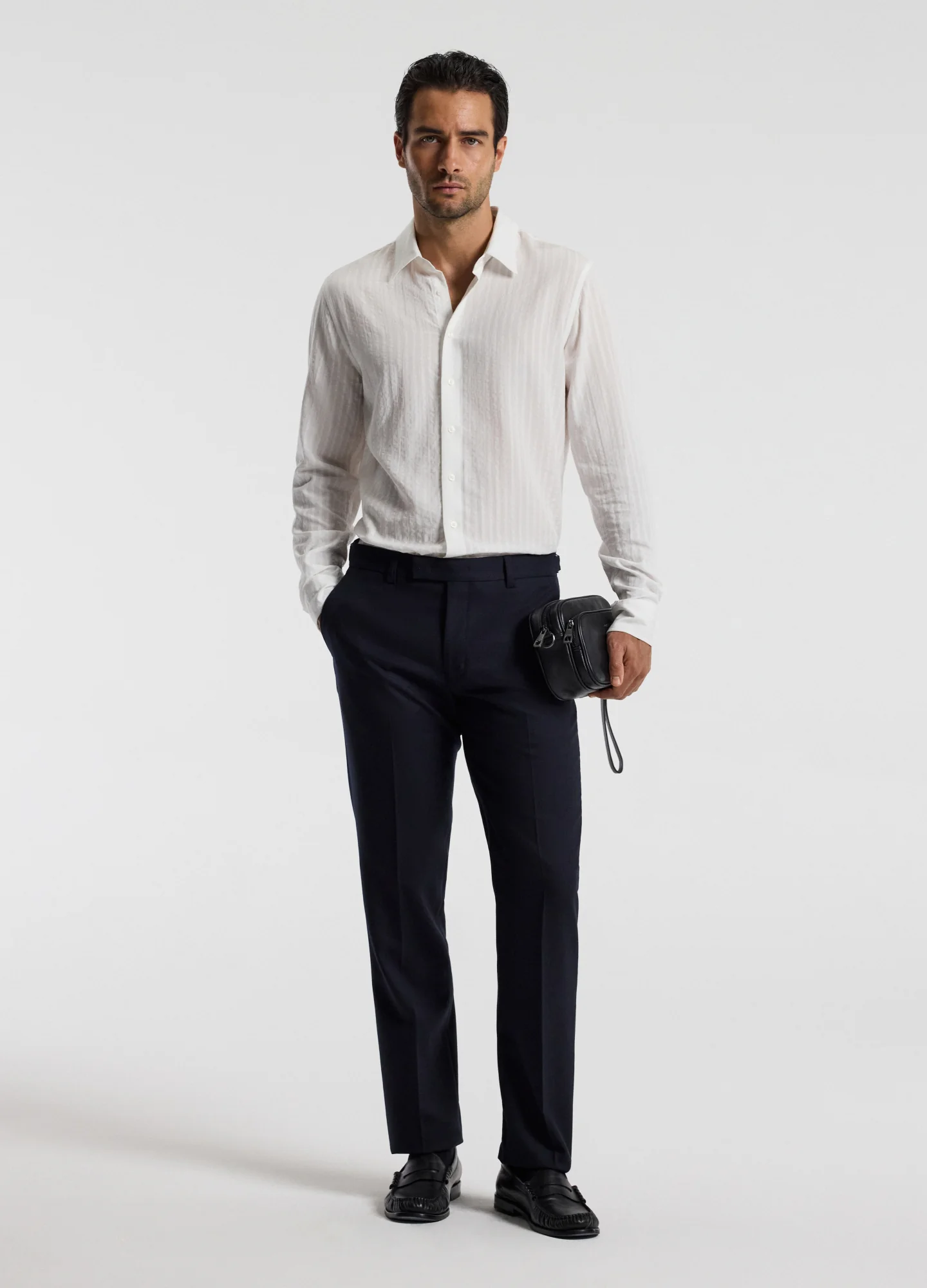 Tab Detail Wool Pants Navy - Image 2