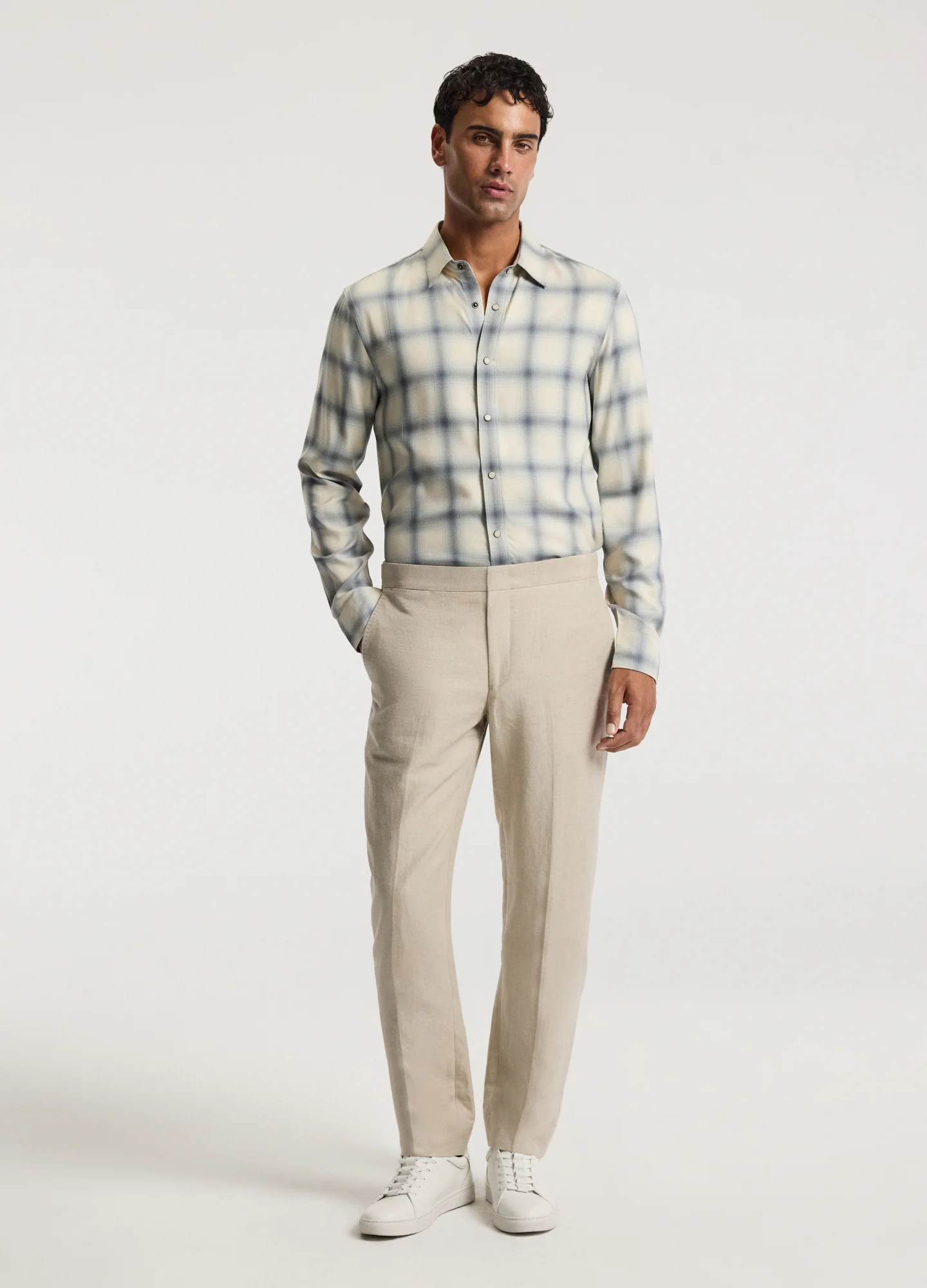 Tailored Check Long Sleeve Shirt Bone - Image 2
