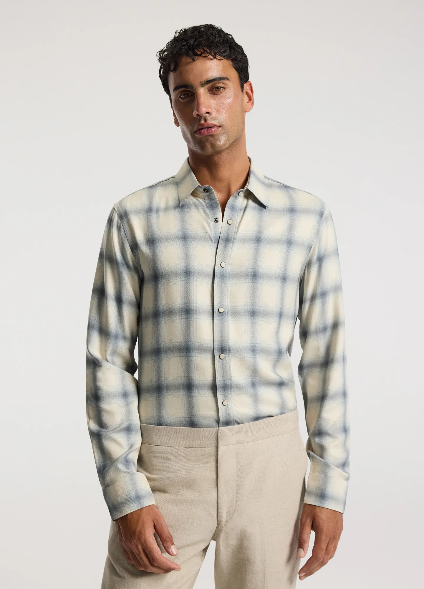 Tailored Check Long Sleeve Shirt Bone - Image 3