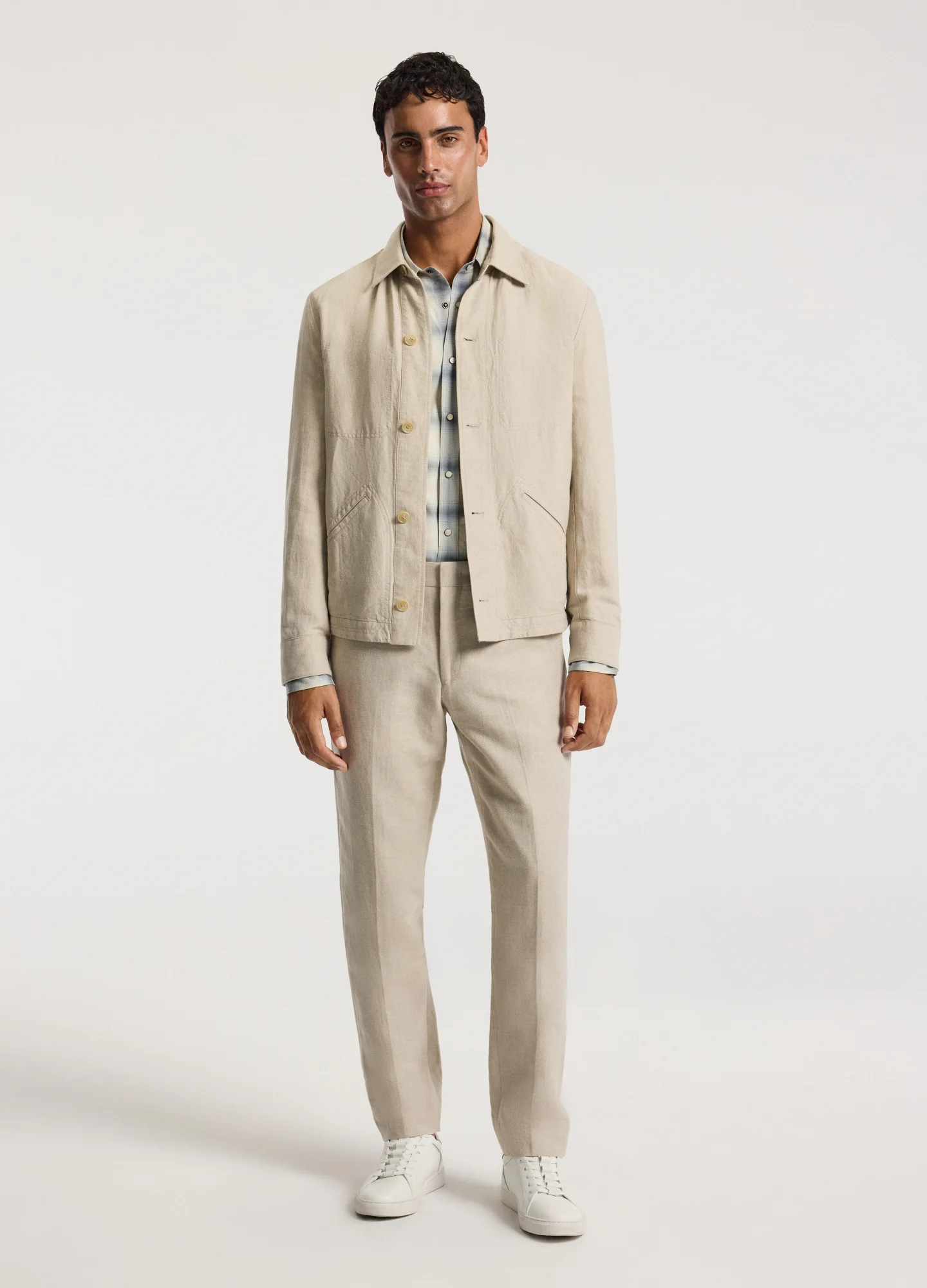 Tailored Check Long Sleeve Shirt Bone - Image 7