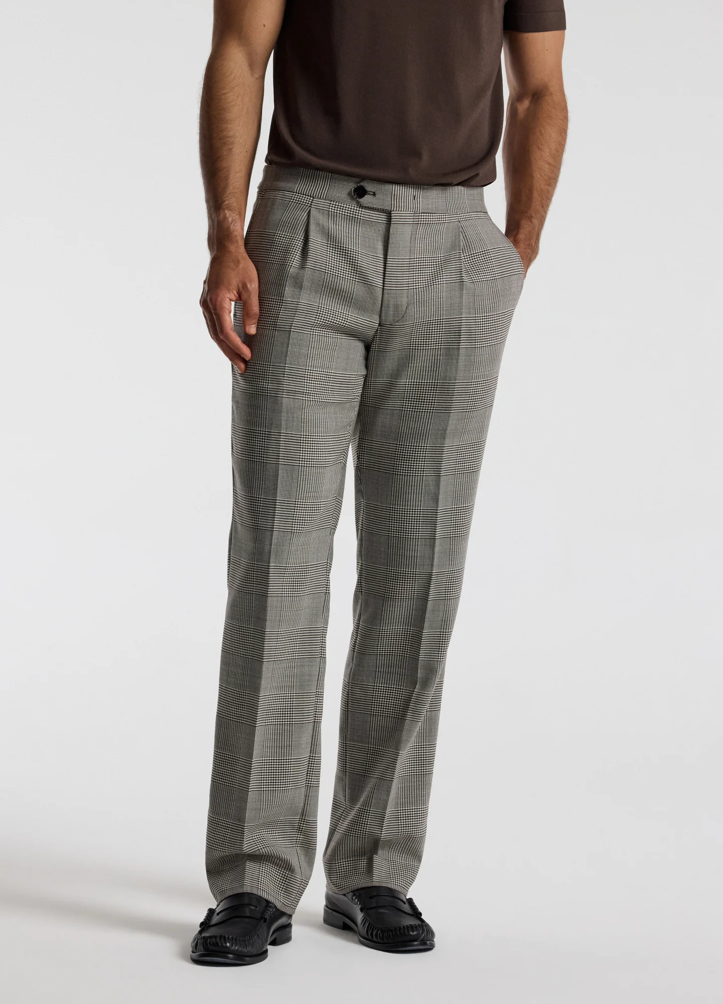 Tailored Check Wool Pants Mocha - Image 3