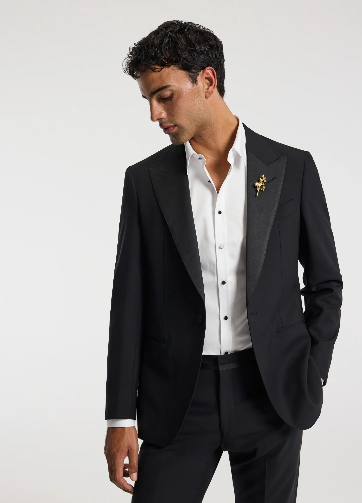 Tailored Fit Studded Twill Evening Shirt White - Image 3