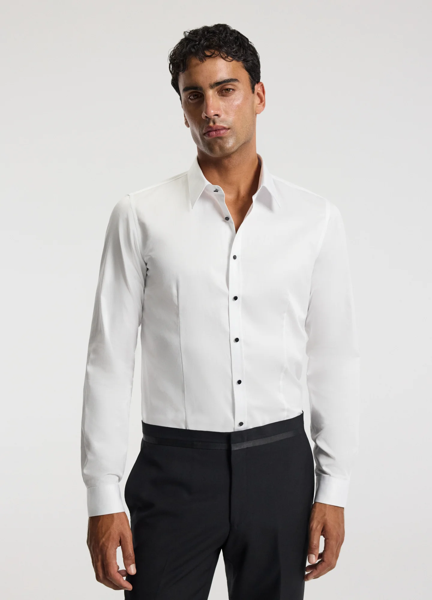 Tailored Fit Studded Twill Evening Shirt White - Image 5