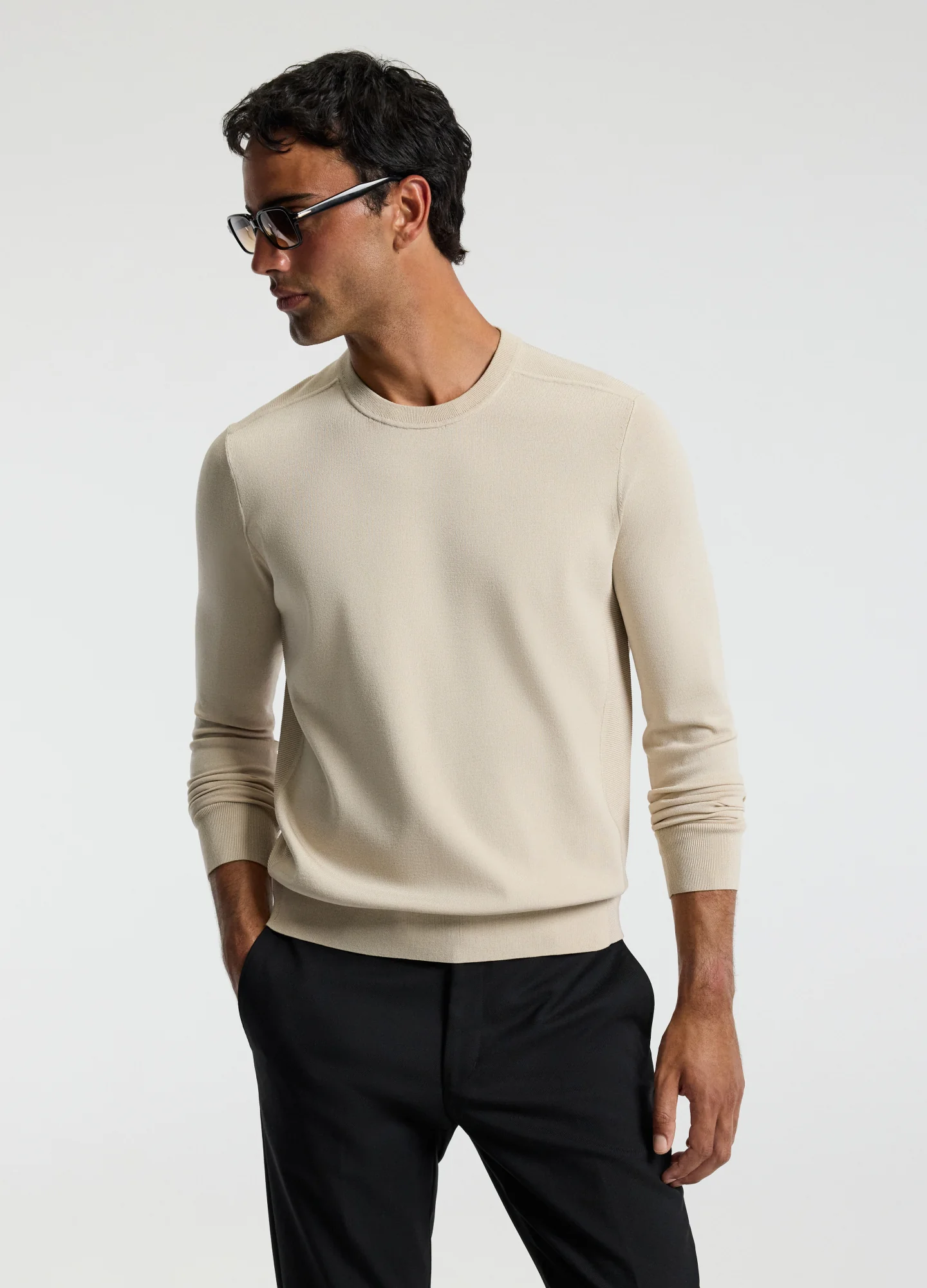 Technical Knit Crew Neck Sweater Oatmeal - Image 3