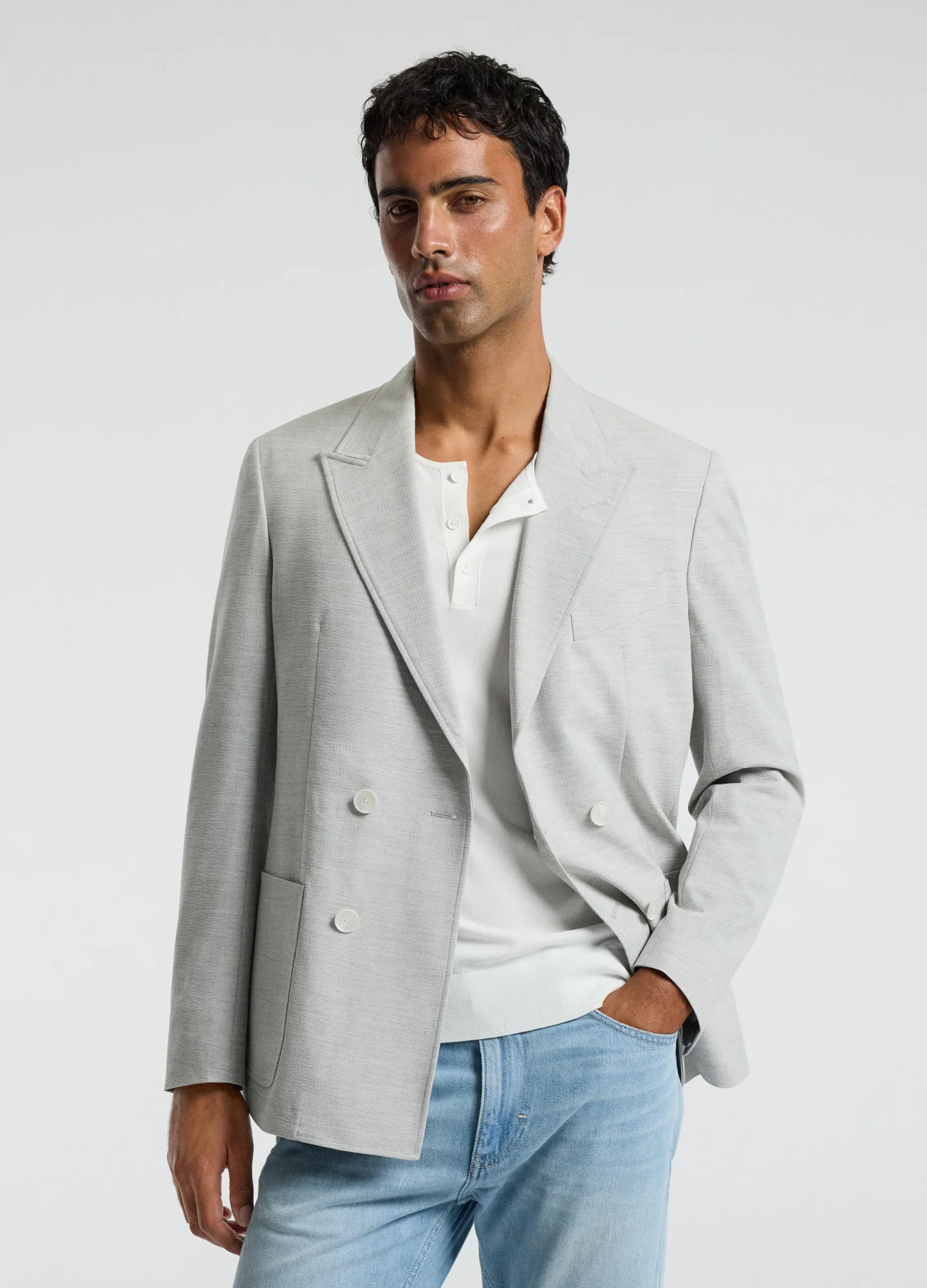 Tech Seersucker Double Breasted Blazer Silver - Image 3