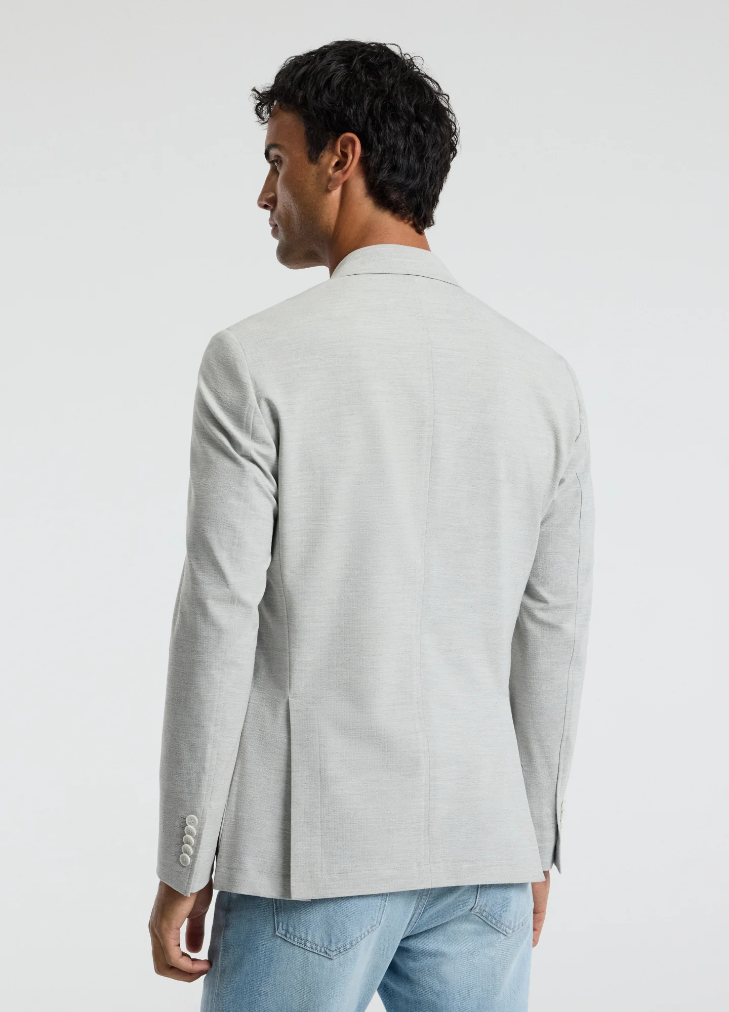 Tech Seersucker Double Breasted Blazer Silver - Image 5