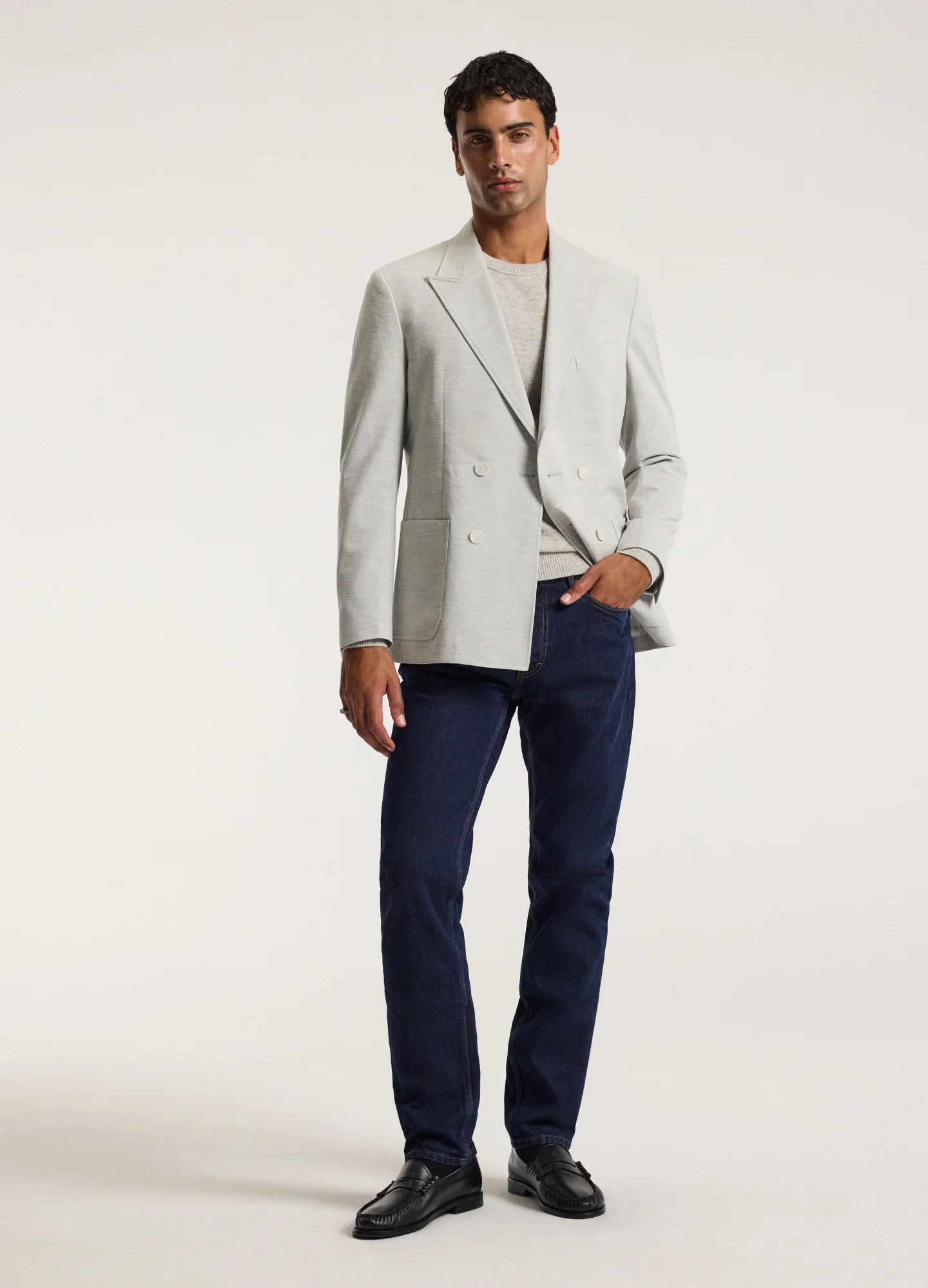 Tech Seersucker Double Breasted Blazer Silver - Image 9