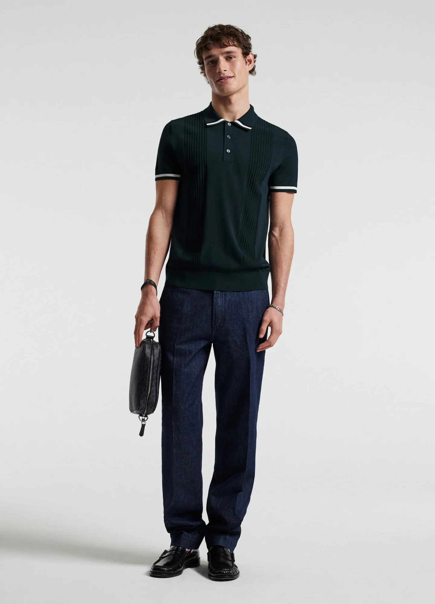 Tech Stripe Collar Polo Bottle Green - Image 2