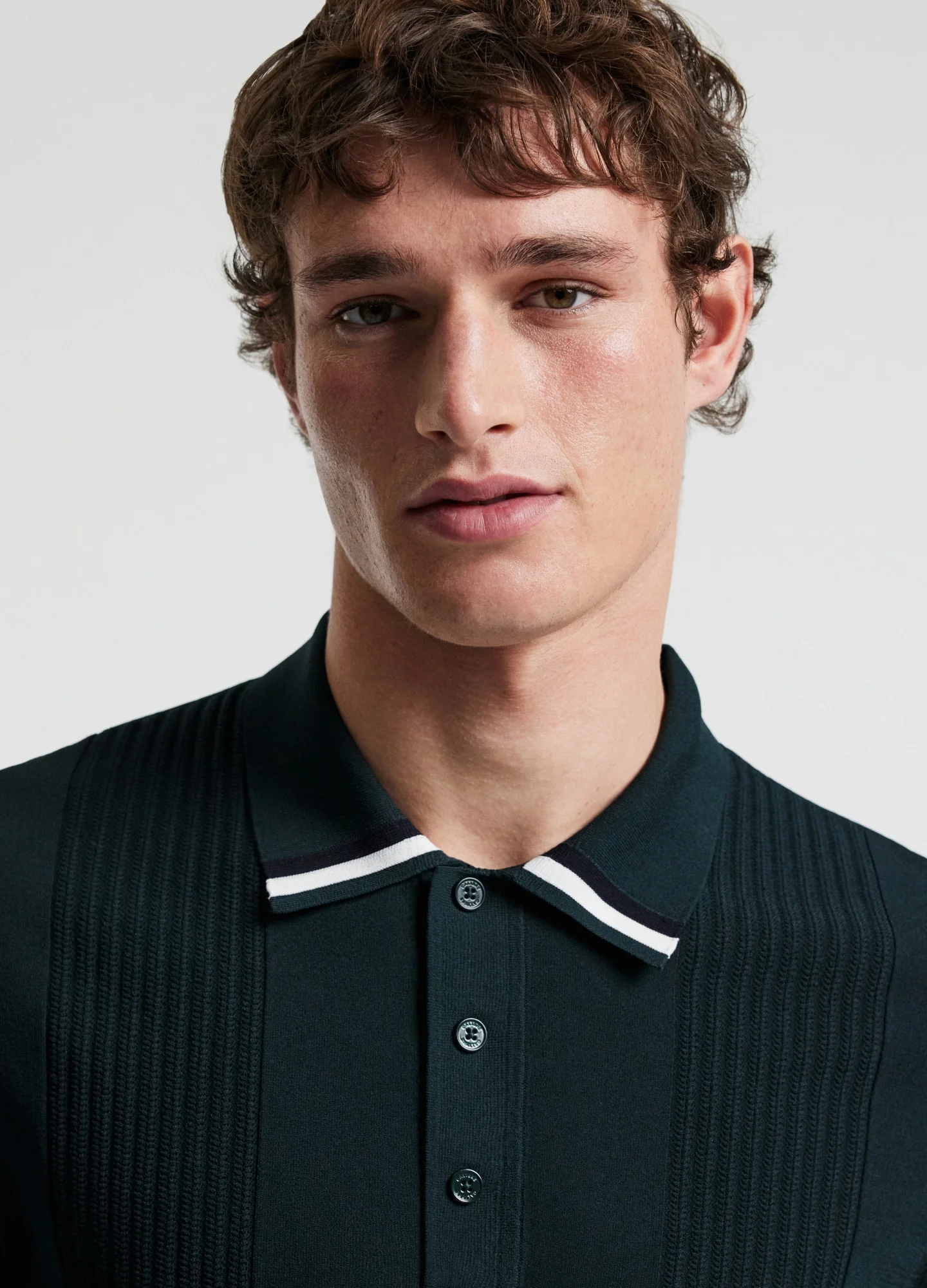 Tech Stripe Collar Polo Bottle Green - Image 4