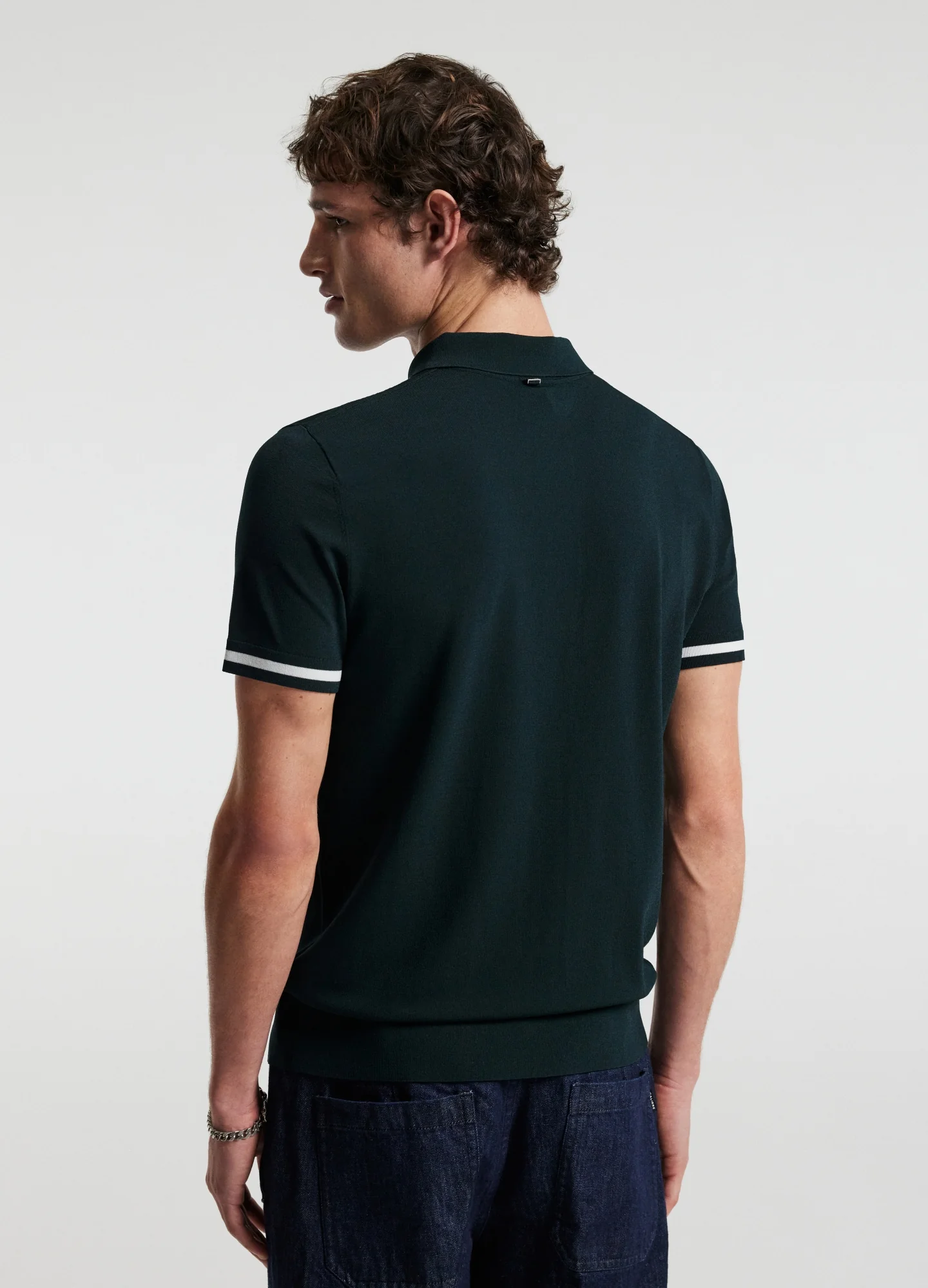Tech Stripe Collar Polo Bottle Green - Image 5