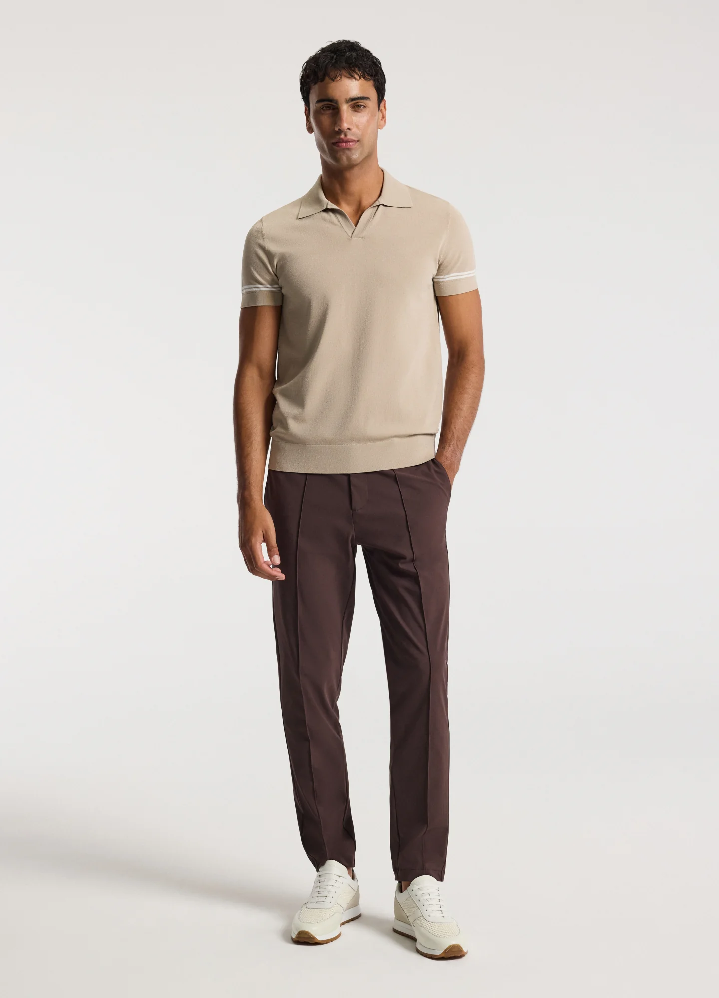 Technical Knit Pintucked Pants Mocha - Image 2