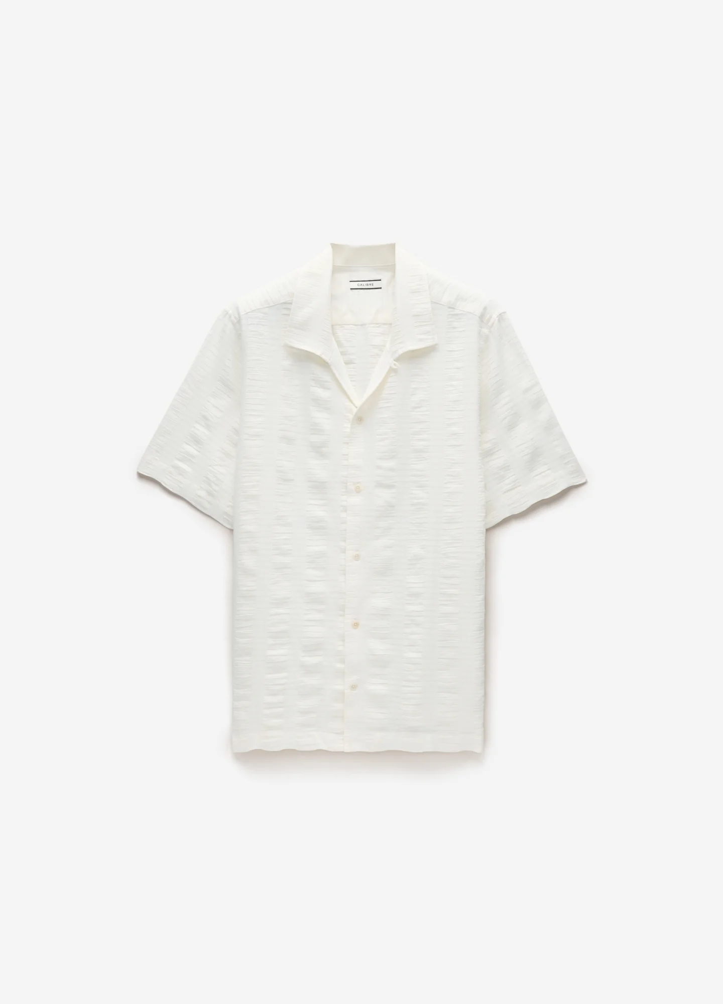 Textured Cotton Linen Short Sleeve Shirt Ivory