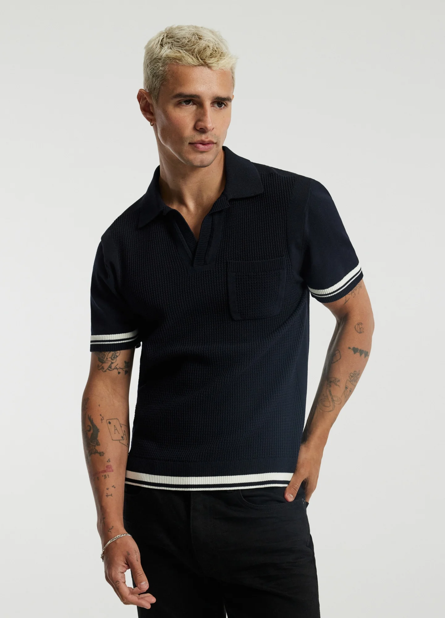 Textured Knit Polo Navy - Image 3
