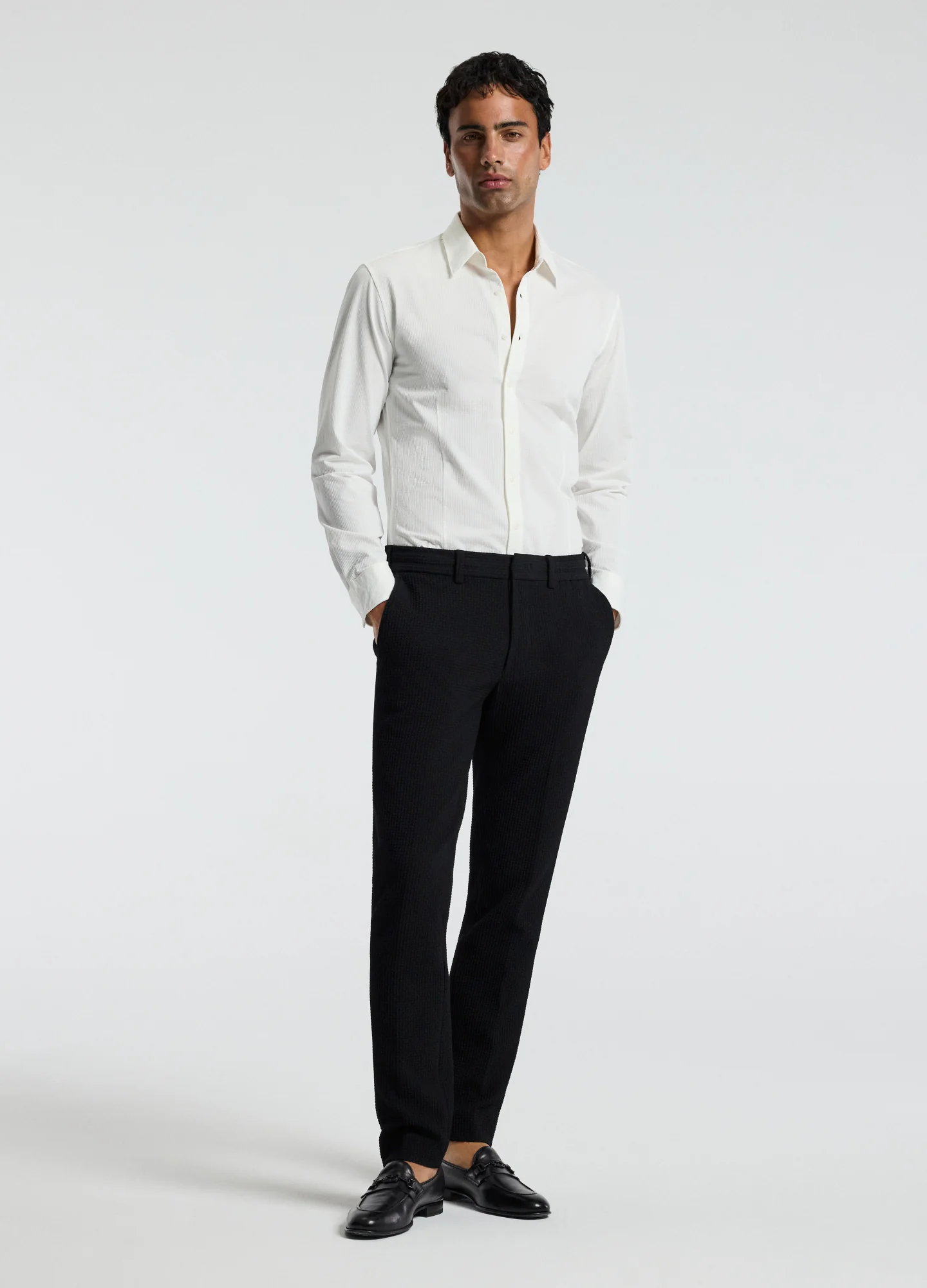 Textured Knit Stretch Shirt Off White - Image 2
