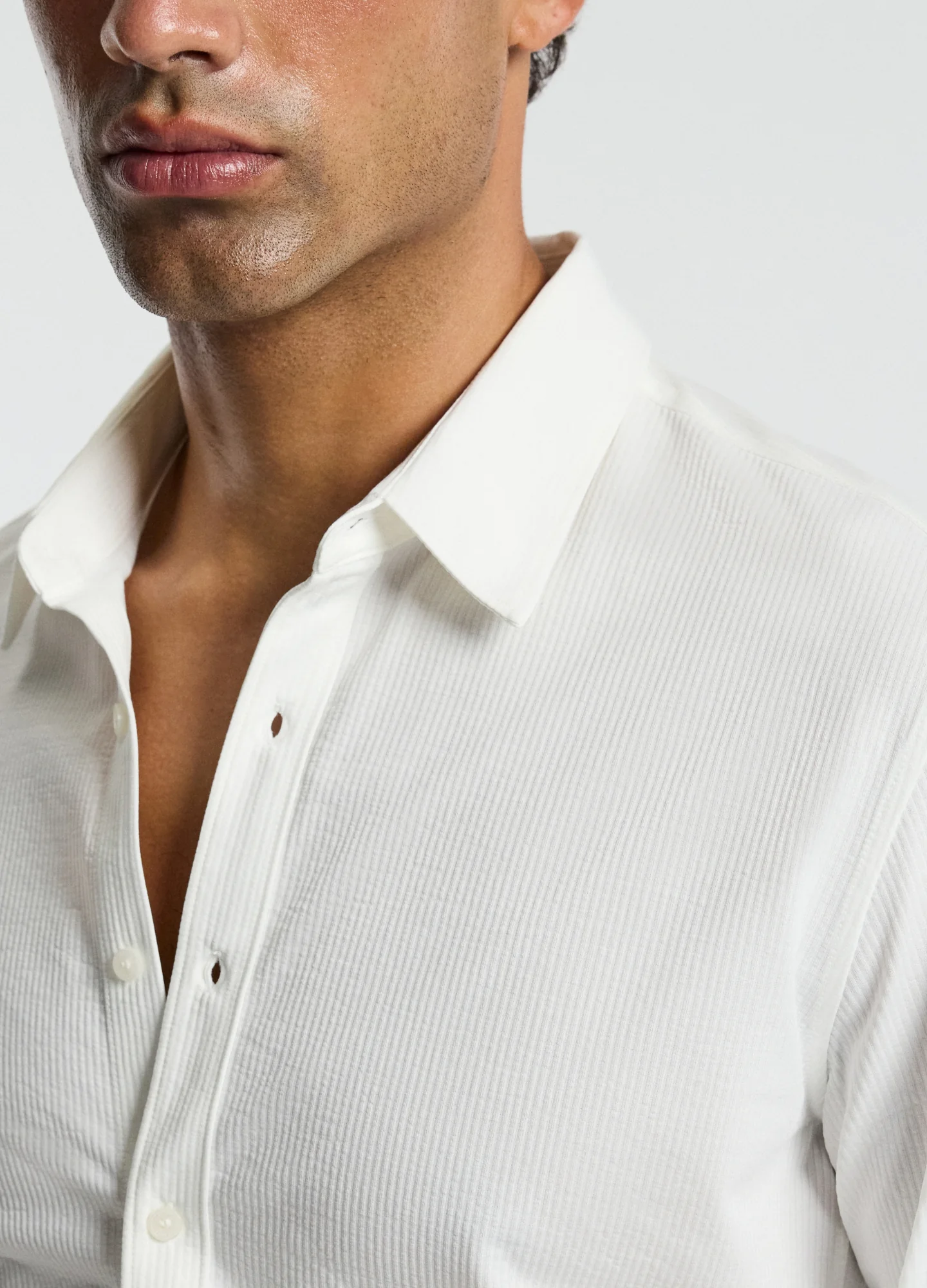 Textured Knit Stretch Shirt Off White - Image 4