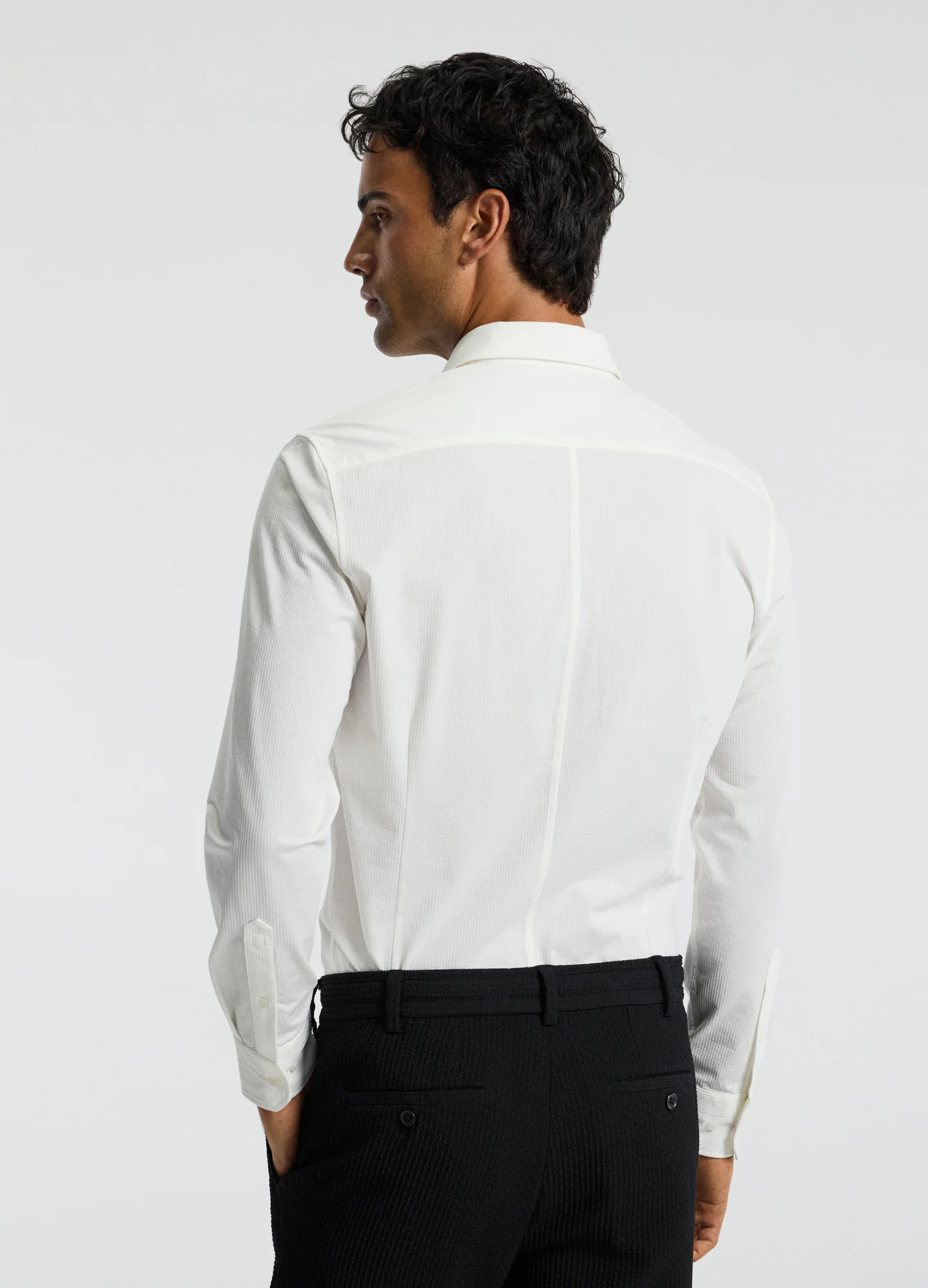 Textured Knit Stretch Shirt Off White - Image 5