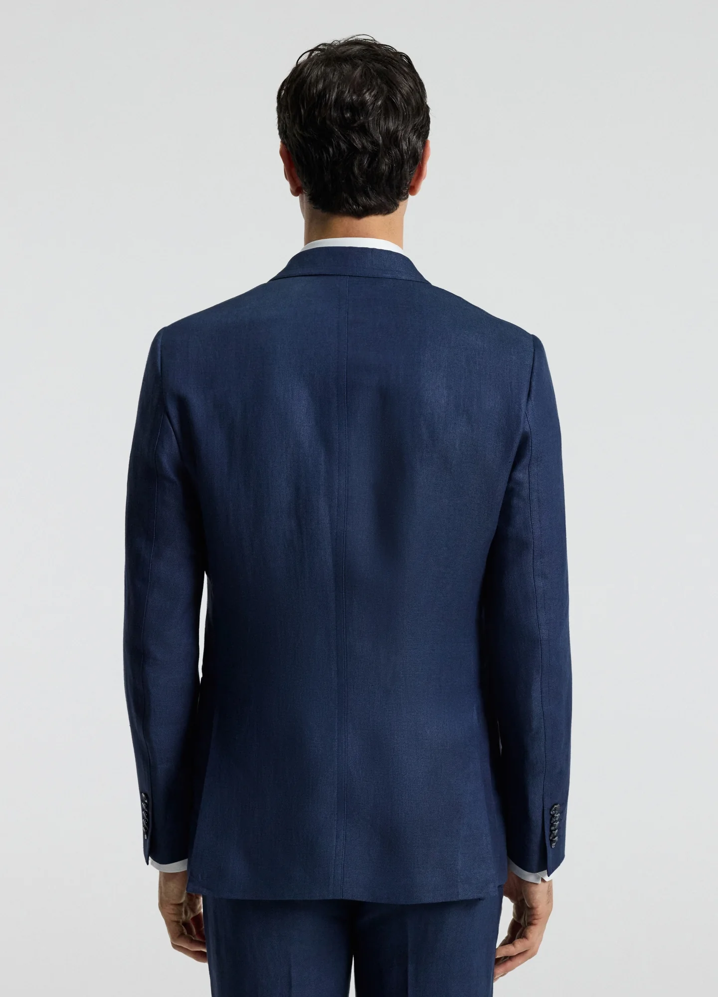 Textured Linen Blend Blazer Denim Blue - Image 10