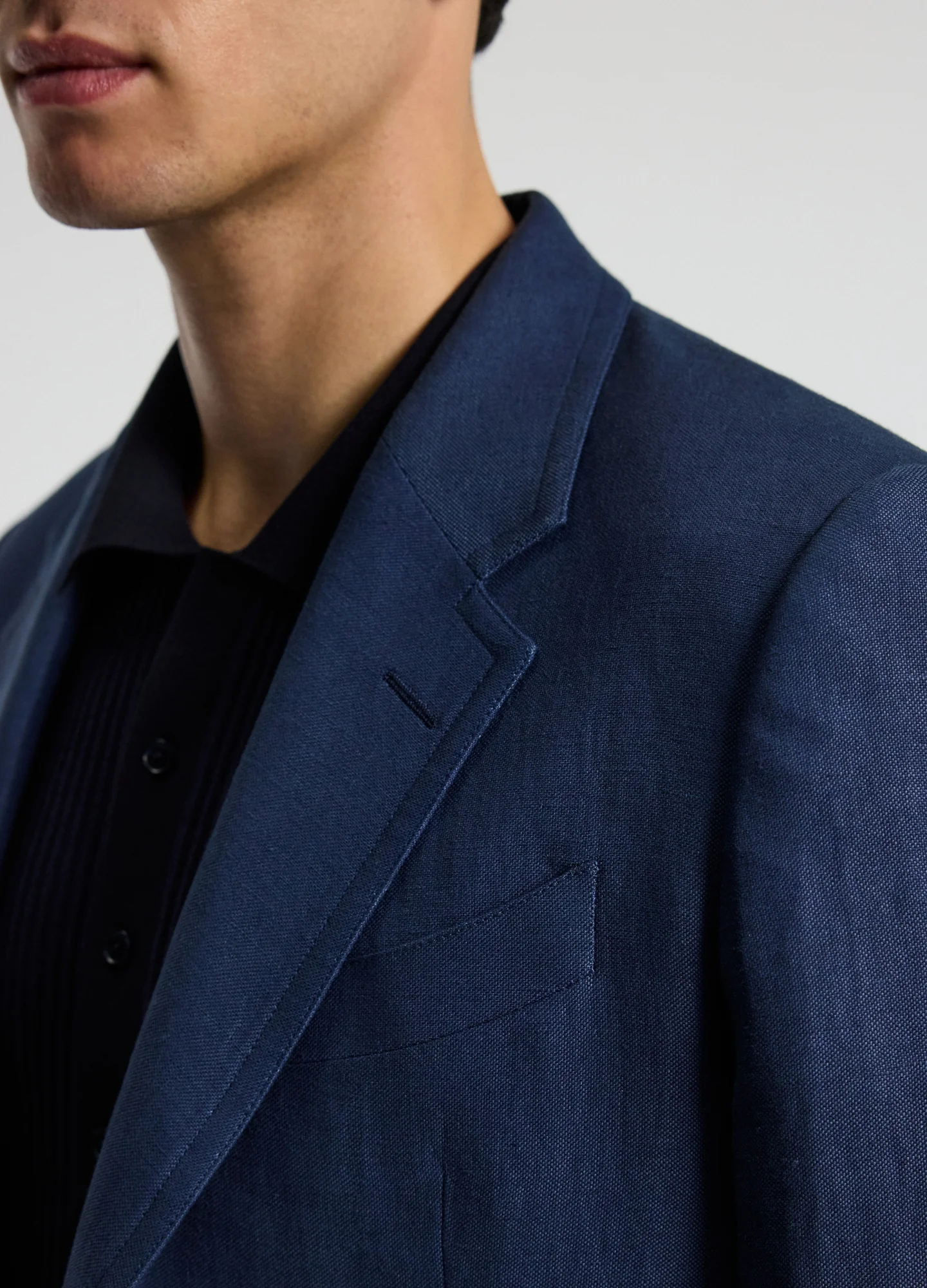 Textured Linen Blend Blazer Denim Blue - Image 4