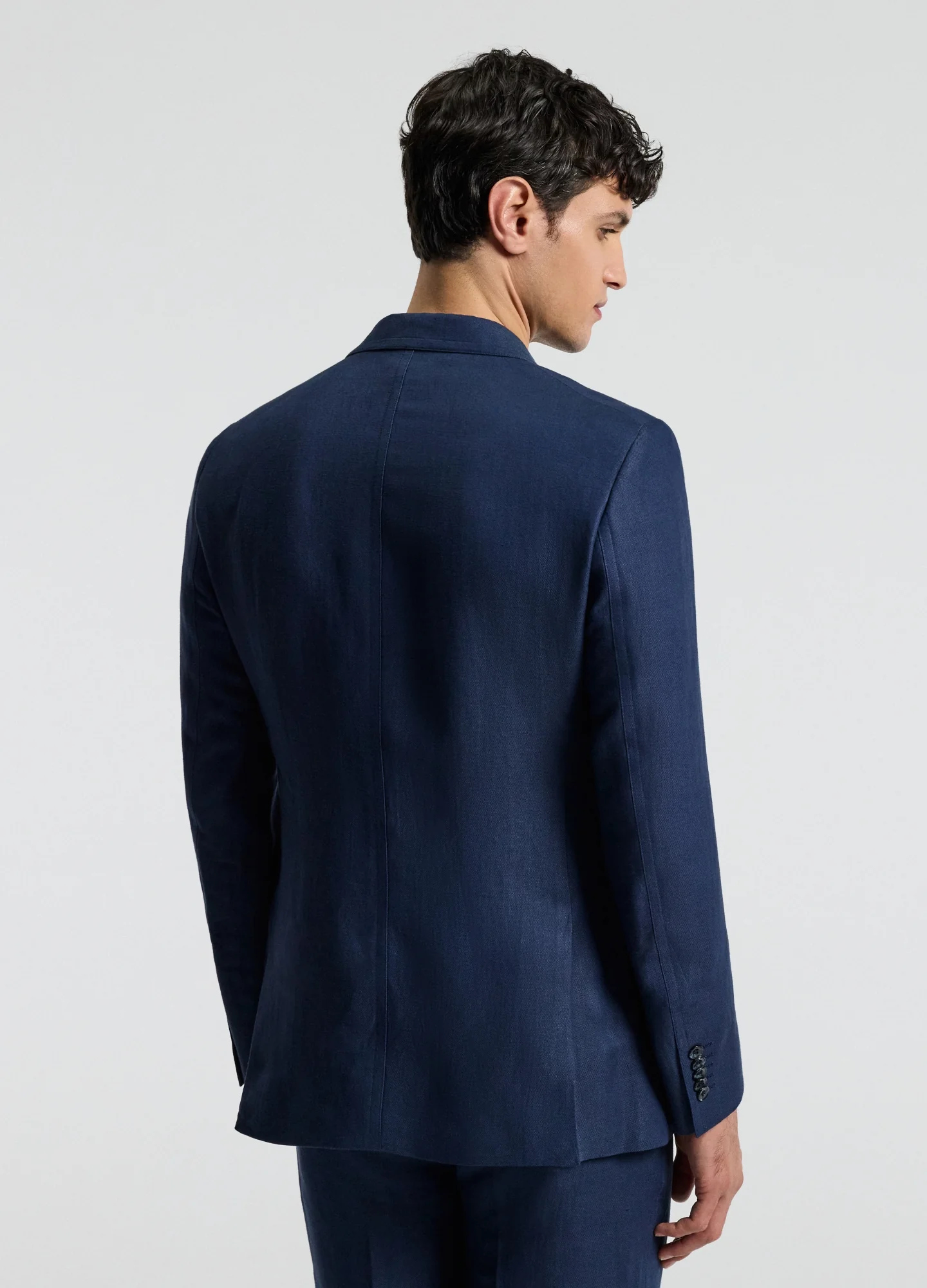 Textured Linen Blend Blazer Denim Blue - Image 5