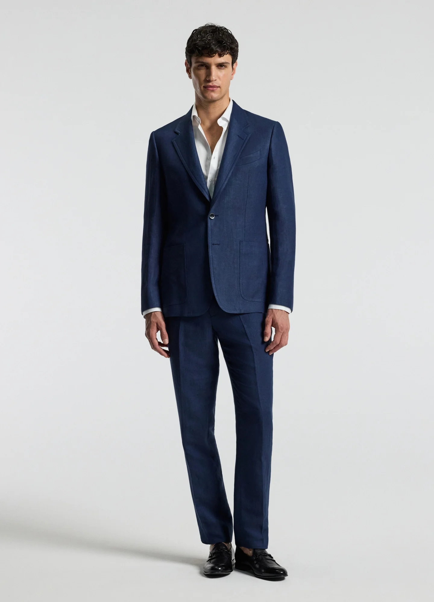Textured Linen Blend Blazer Denim Blue - Image 7