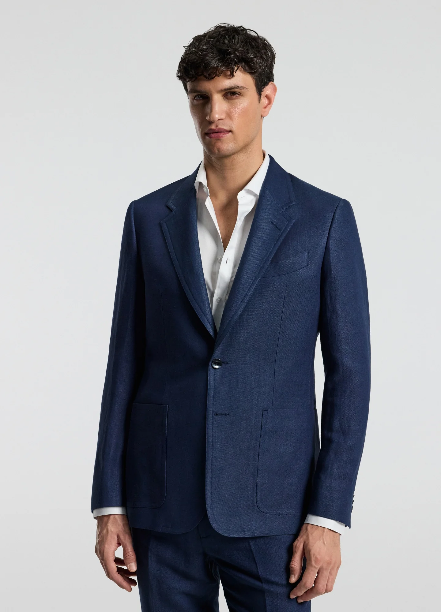 Textured Linen Blend Blazer Denim Blue - Image 8