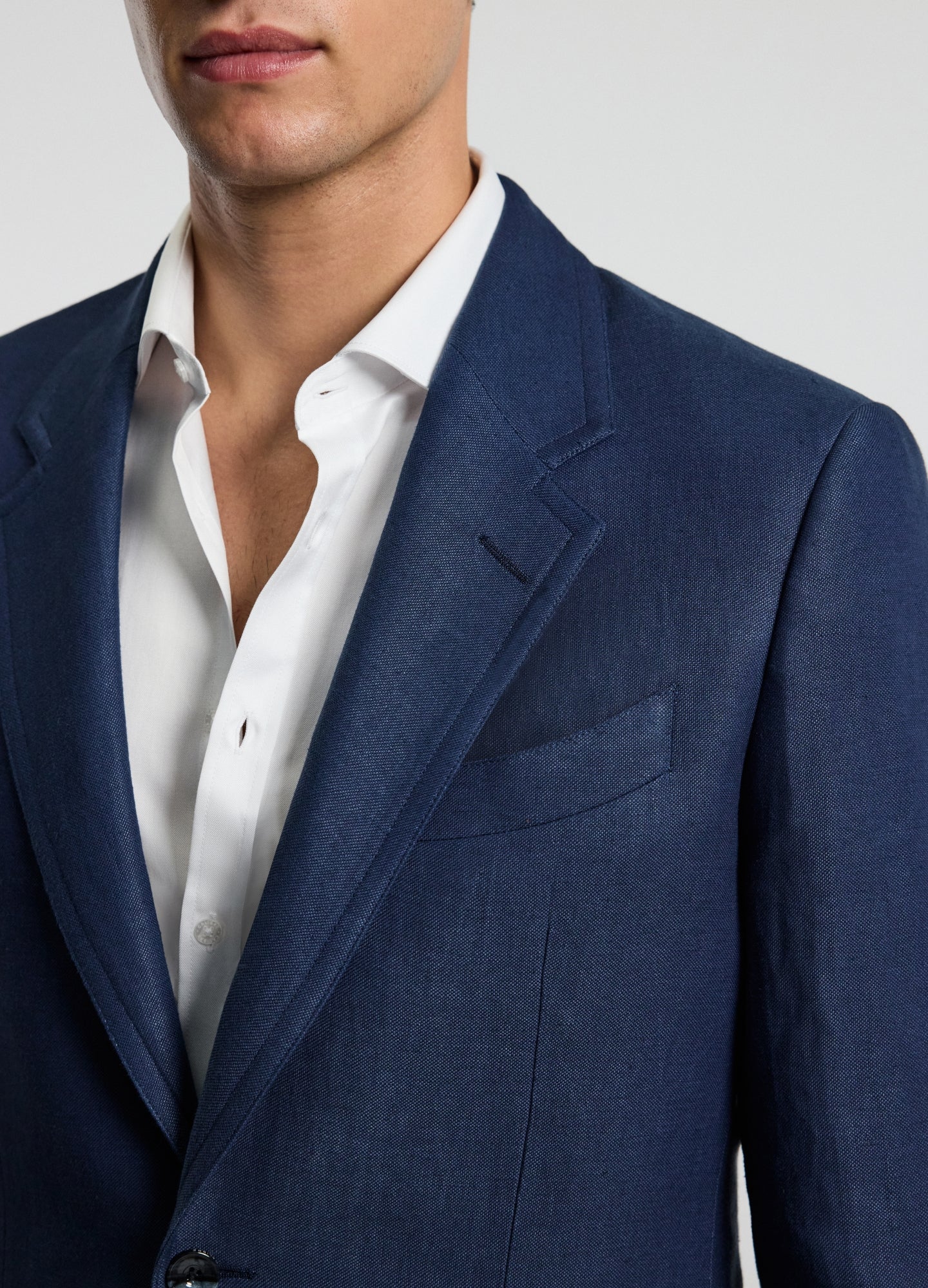 Textured Linen Blend Blazer Denim Blue - Image 9