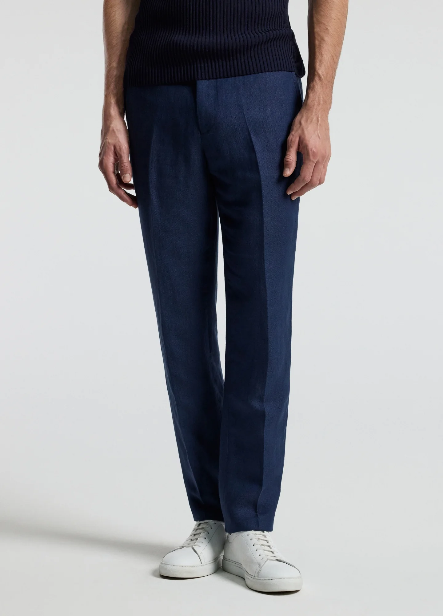 Textured Linen Blend Pants Denim Blue - Image 2