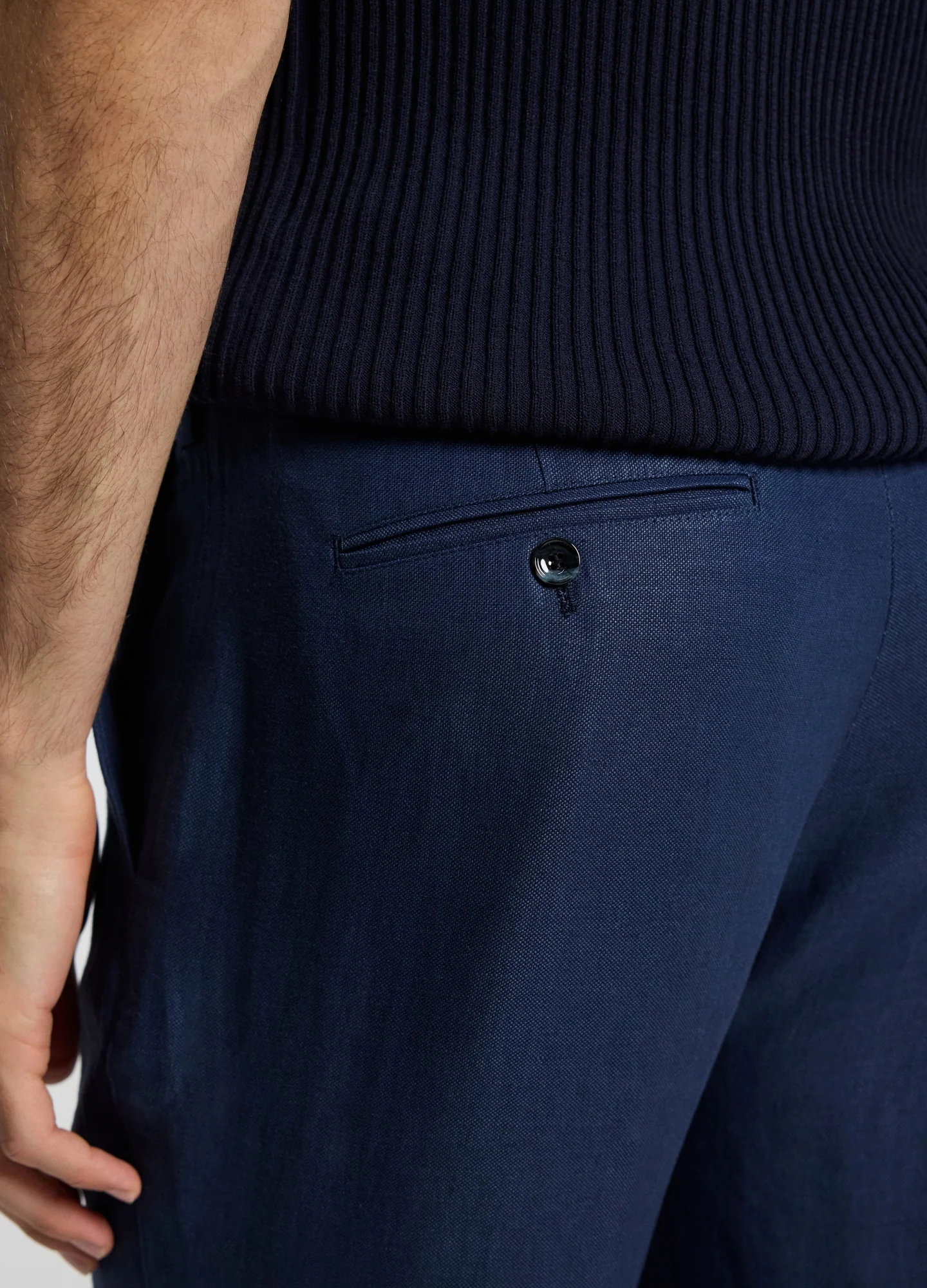 Textured Linen Blend Pants Denim Blue - Image 3
