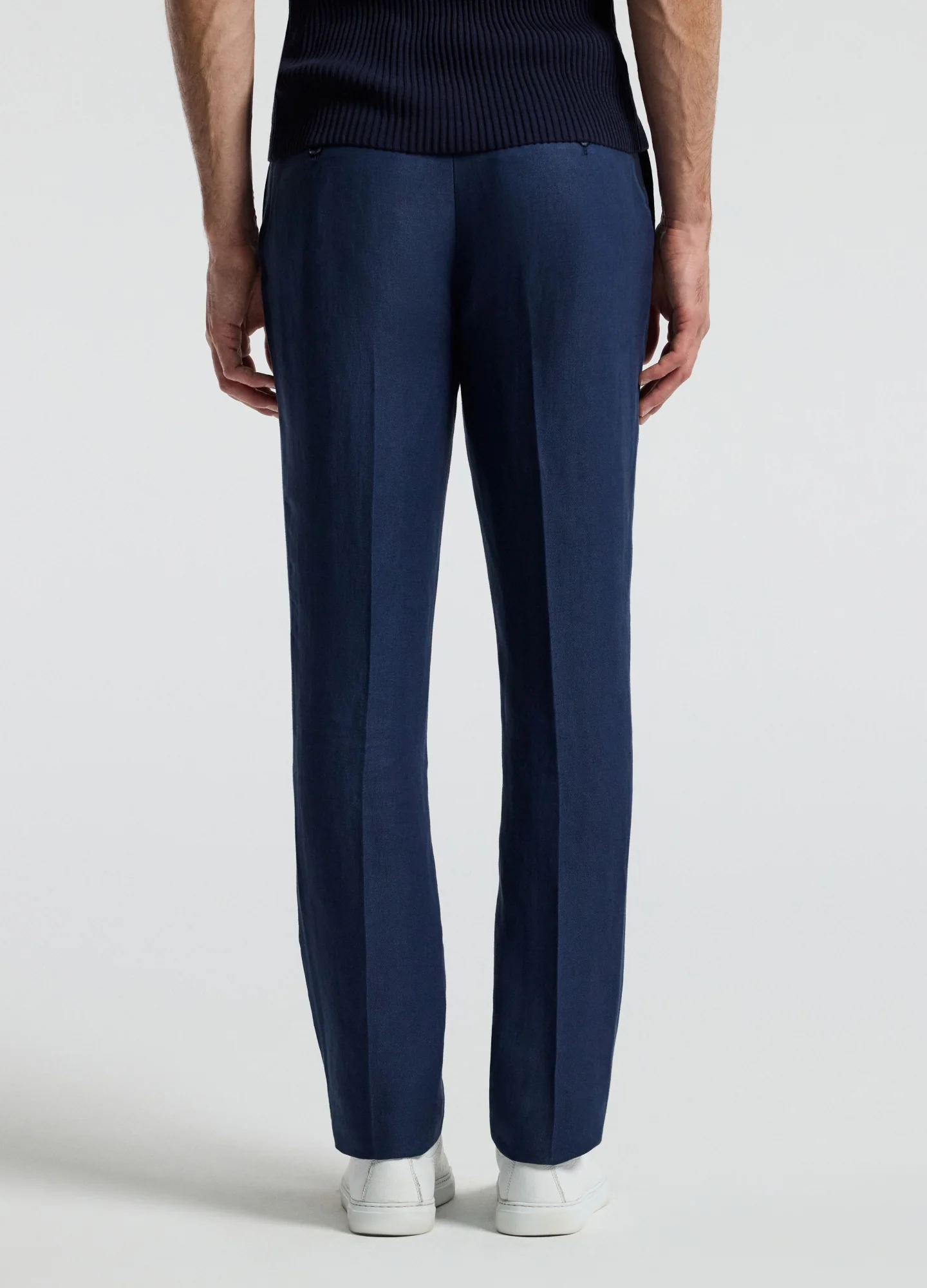 Textured Linen Blend Pants Denim Blue - Image 4