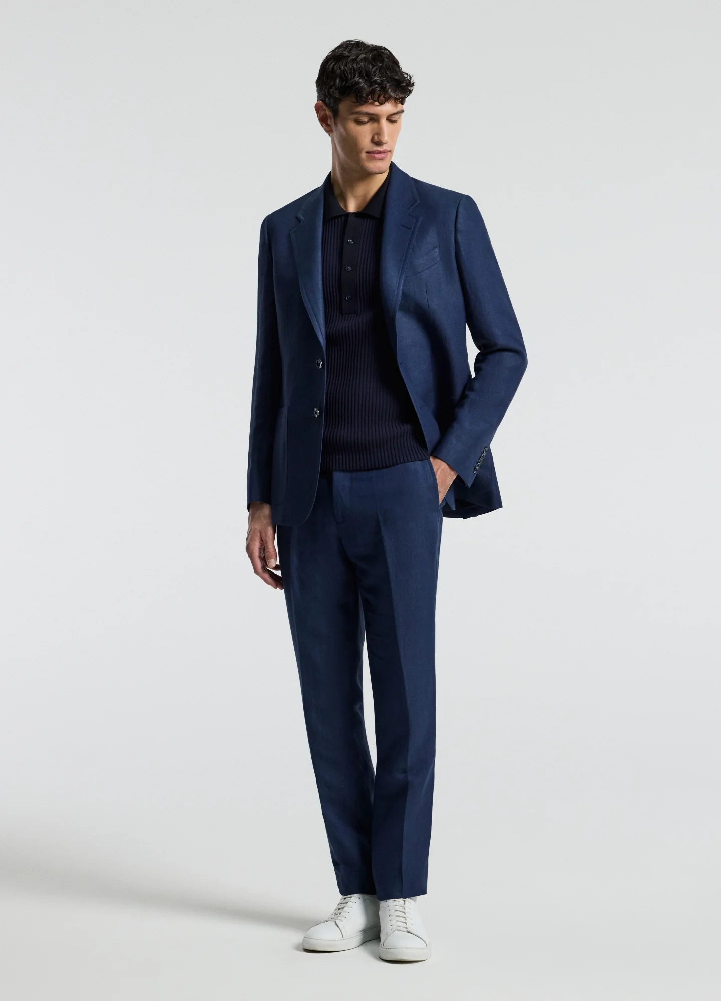 Textured Linen Blend Pants Denim Blue - Image 5